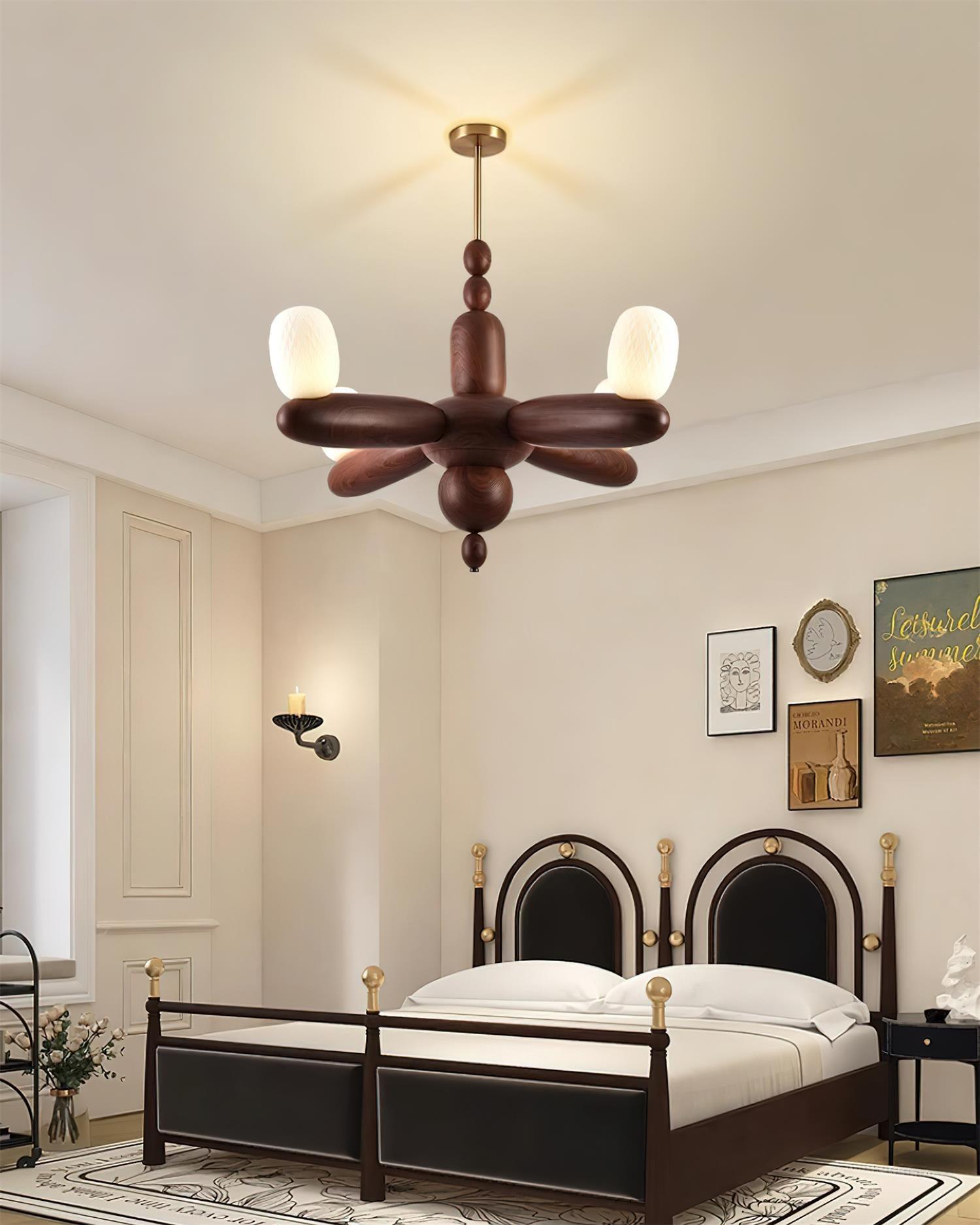 Stanza Chandelier Wood Curved Arms - Letslighting