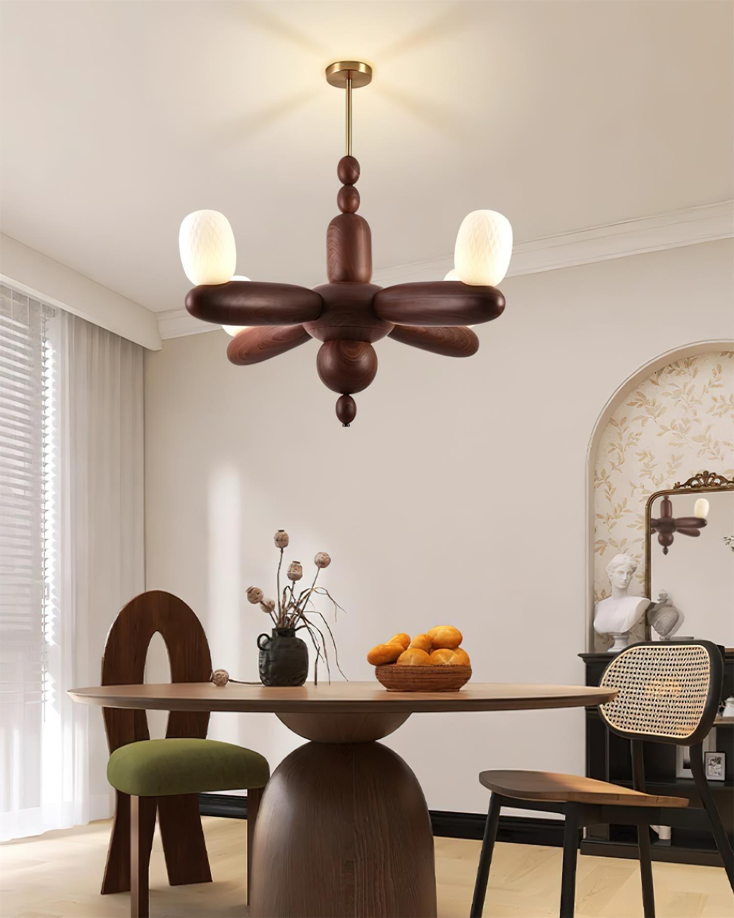 Stanza Chandelier Wood Curved Arms - Letslighting