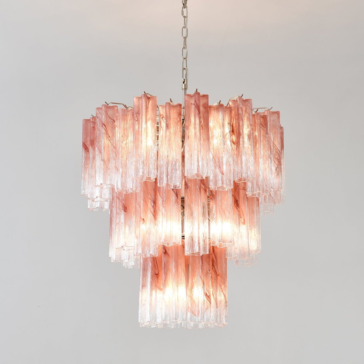 Aurora Chandelier Pink Glass Tubes Layered Modern - Letslighting