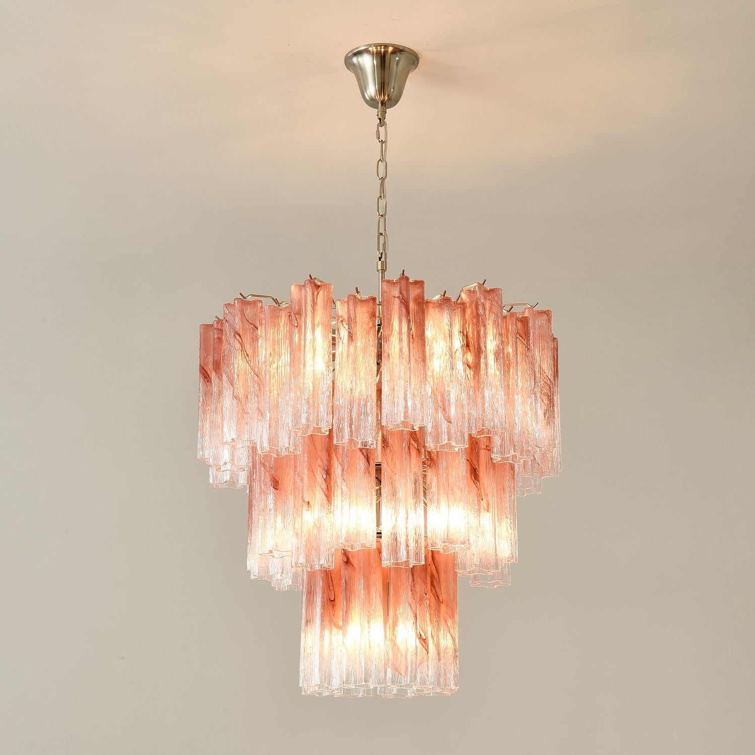 Aurora Chandelier Pink Glass Tubes Layered Modern - Letslighting