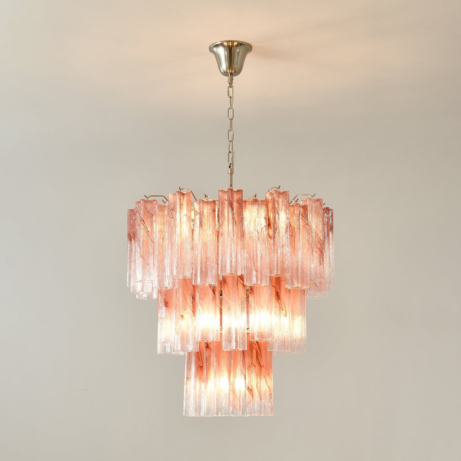 Aurora Chandelier Pink Glass Tubes Layered Modern - Letslighting