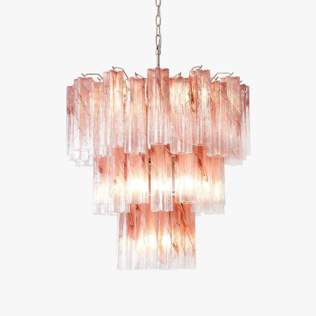 Aurora Chandelier Pink Glass Tubes Layered Modern - Letslighting