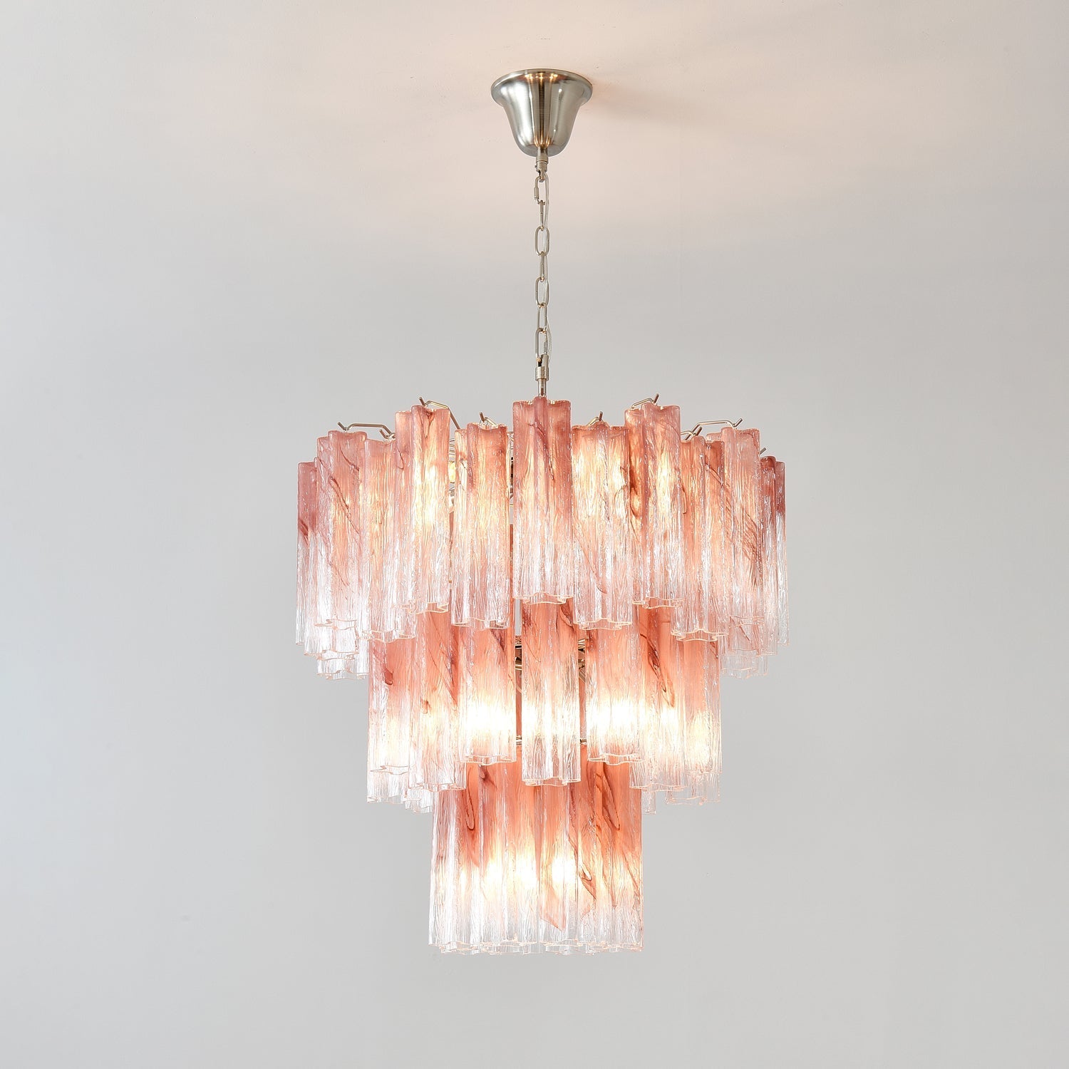 Aurora Chandelier Pink Glass Tubes Layered Modern - Letslighting