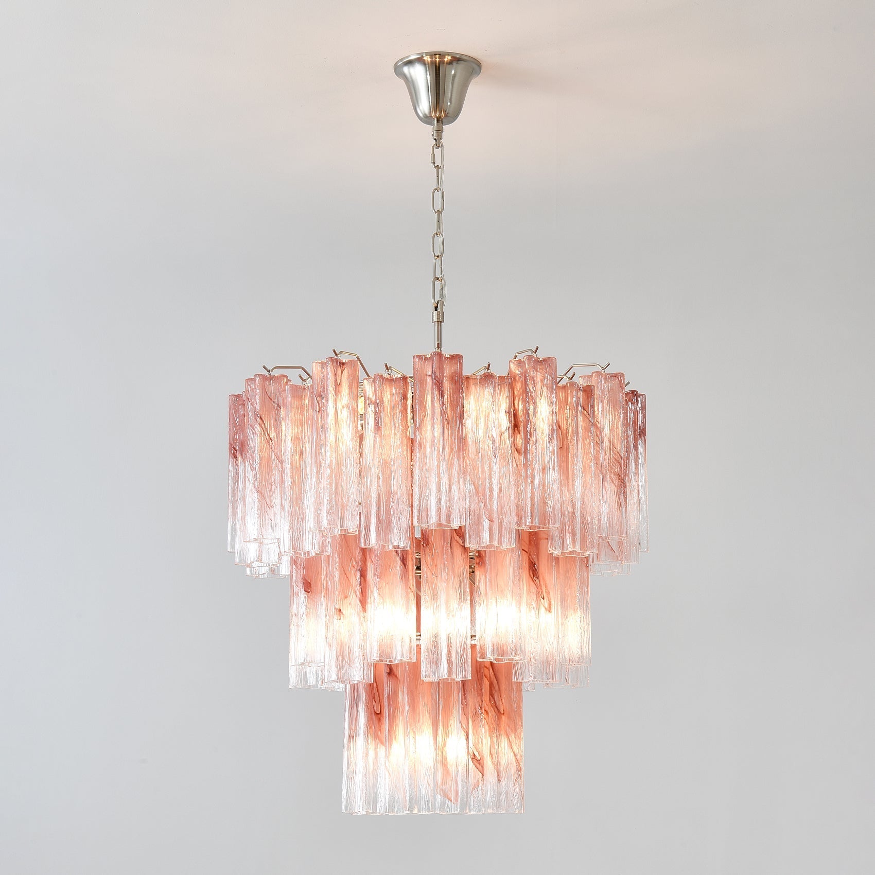 Aurora Chandelier Pink Glass Tubes Layered Modern - Letslighting