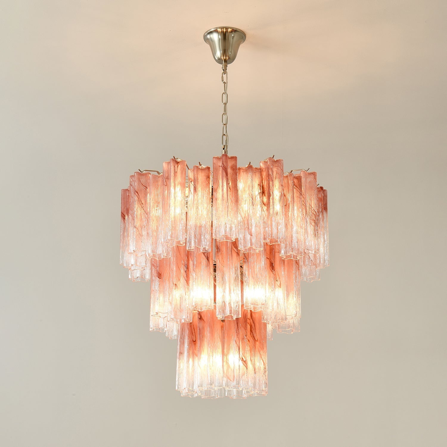 Aurora Chandelier Pink Glass Tubes Layered Modern - Letslighting