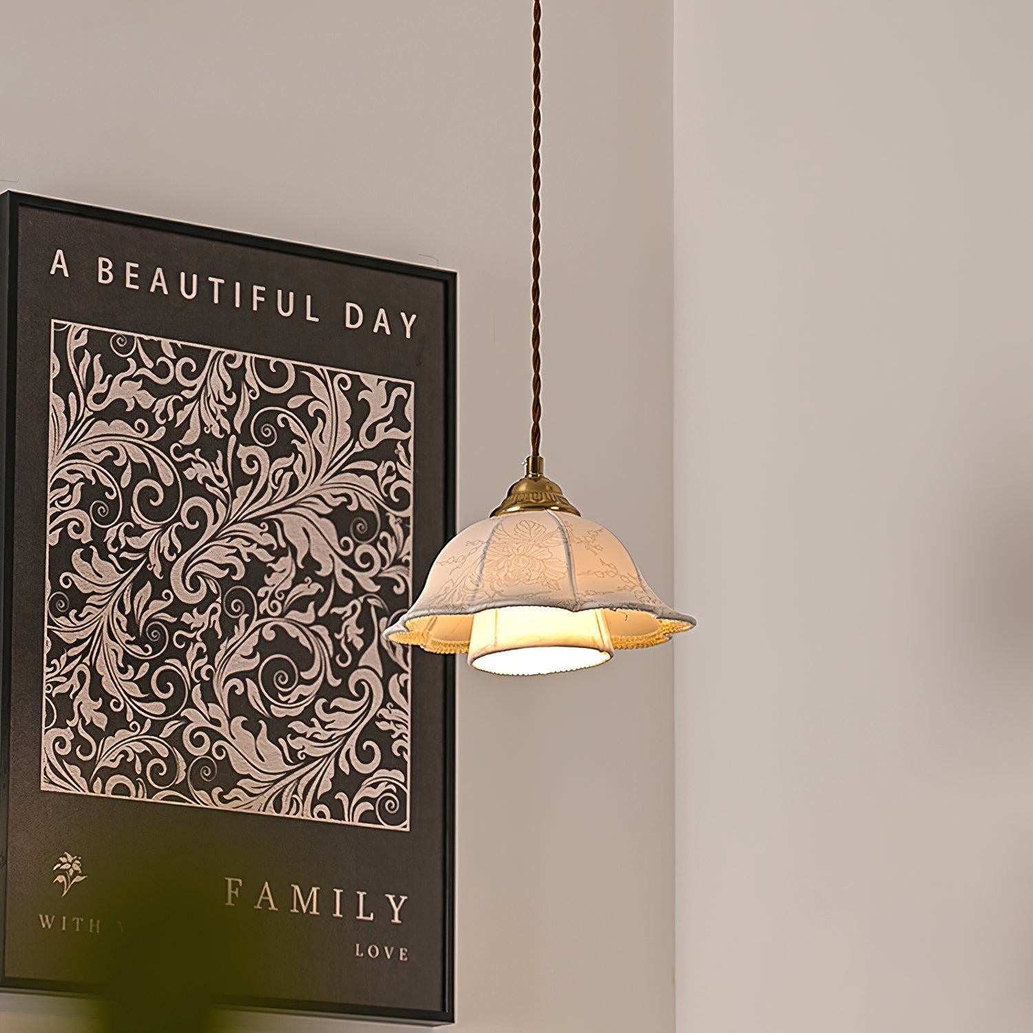 Stella Pendant Lamp Floral Fabric - Letslighting