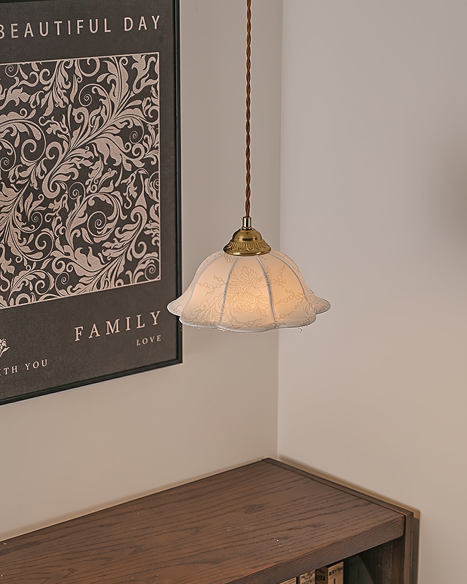 Stella Pendant Lamp Floral Fabric - Letslighting