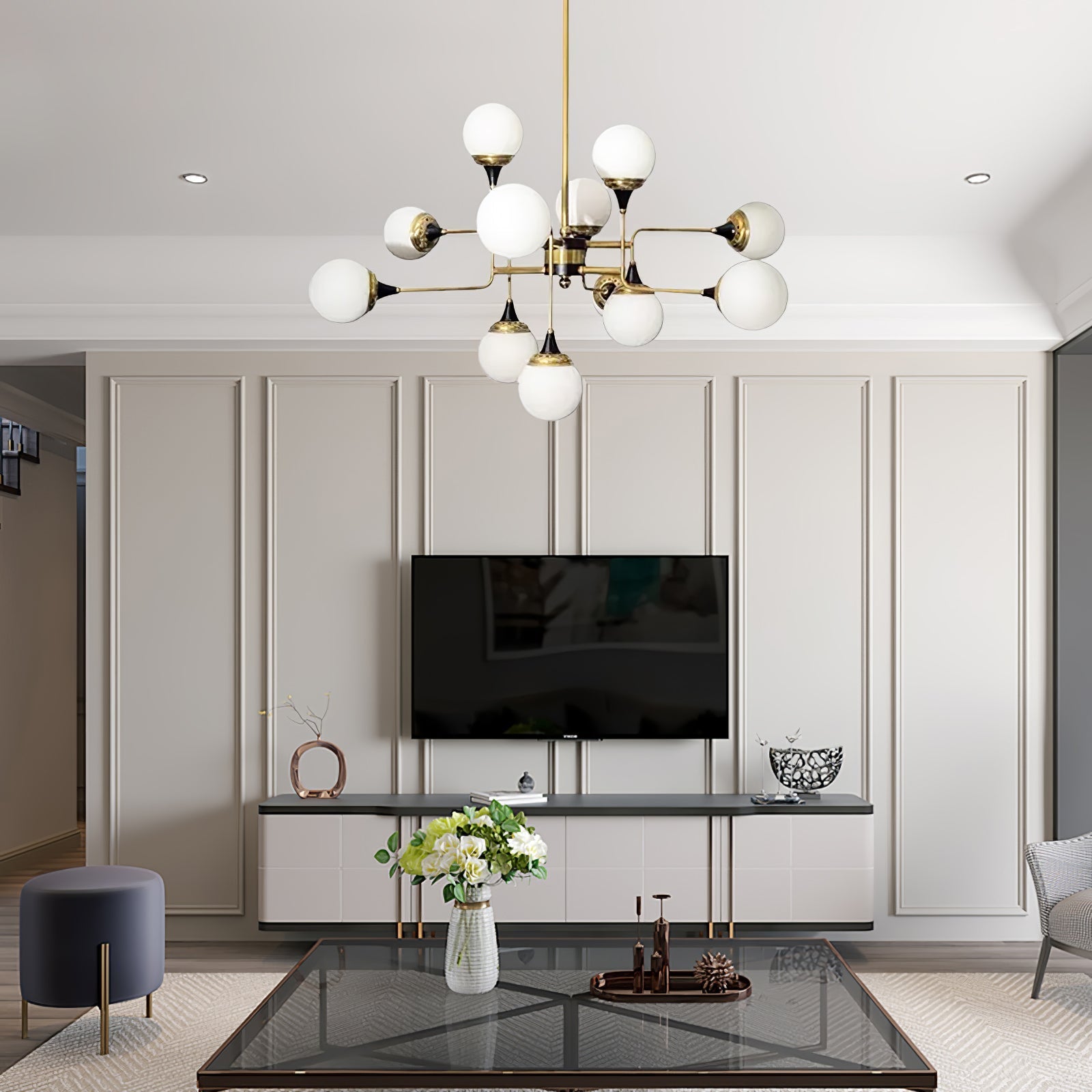 Lustra Chandelier Stilnovo Brass Black Glass - Letslighting