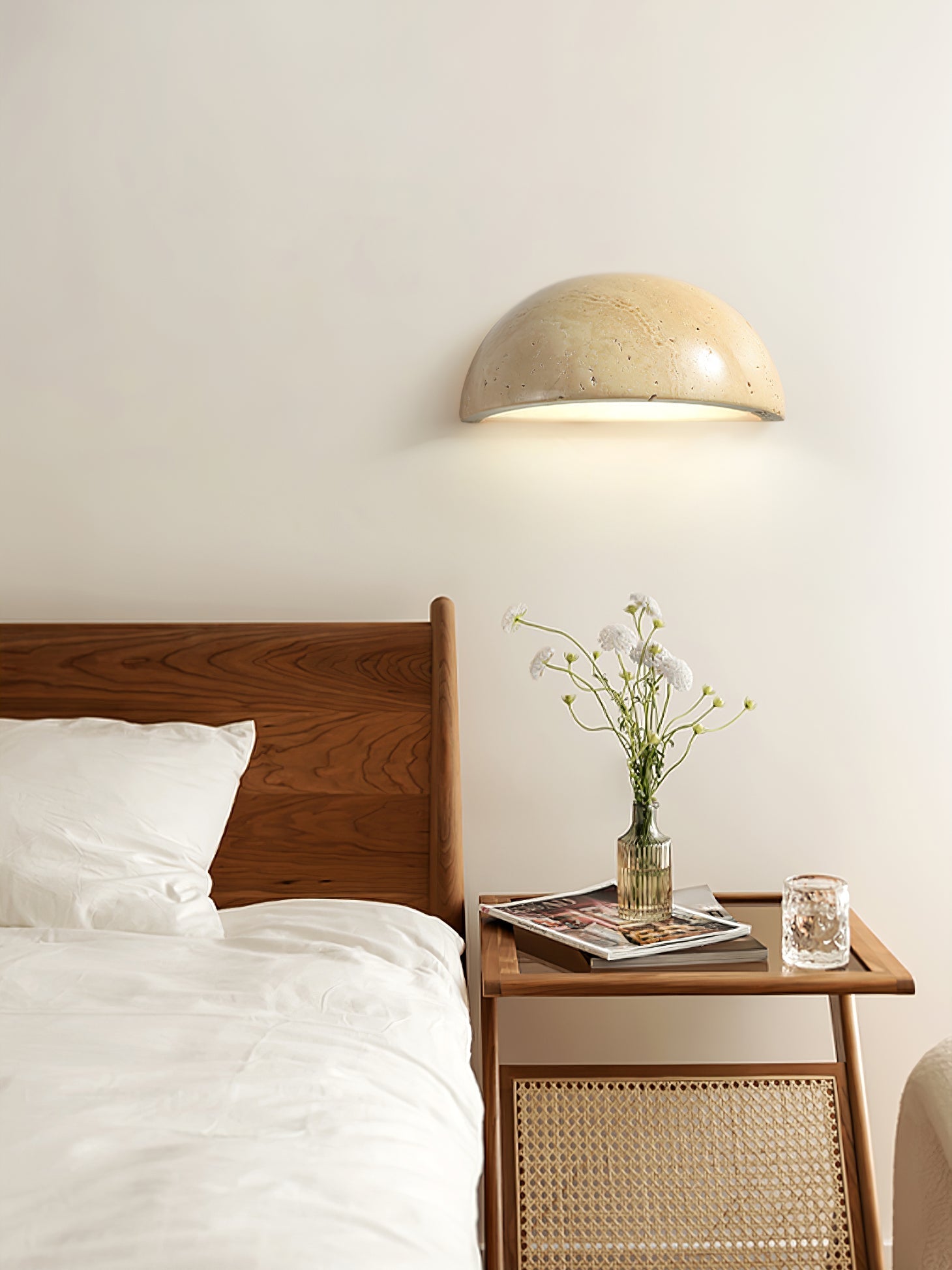 Vethayra Half-Dome Travertine Wall Light - Letslighting