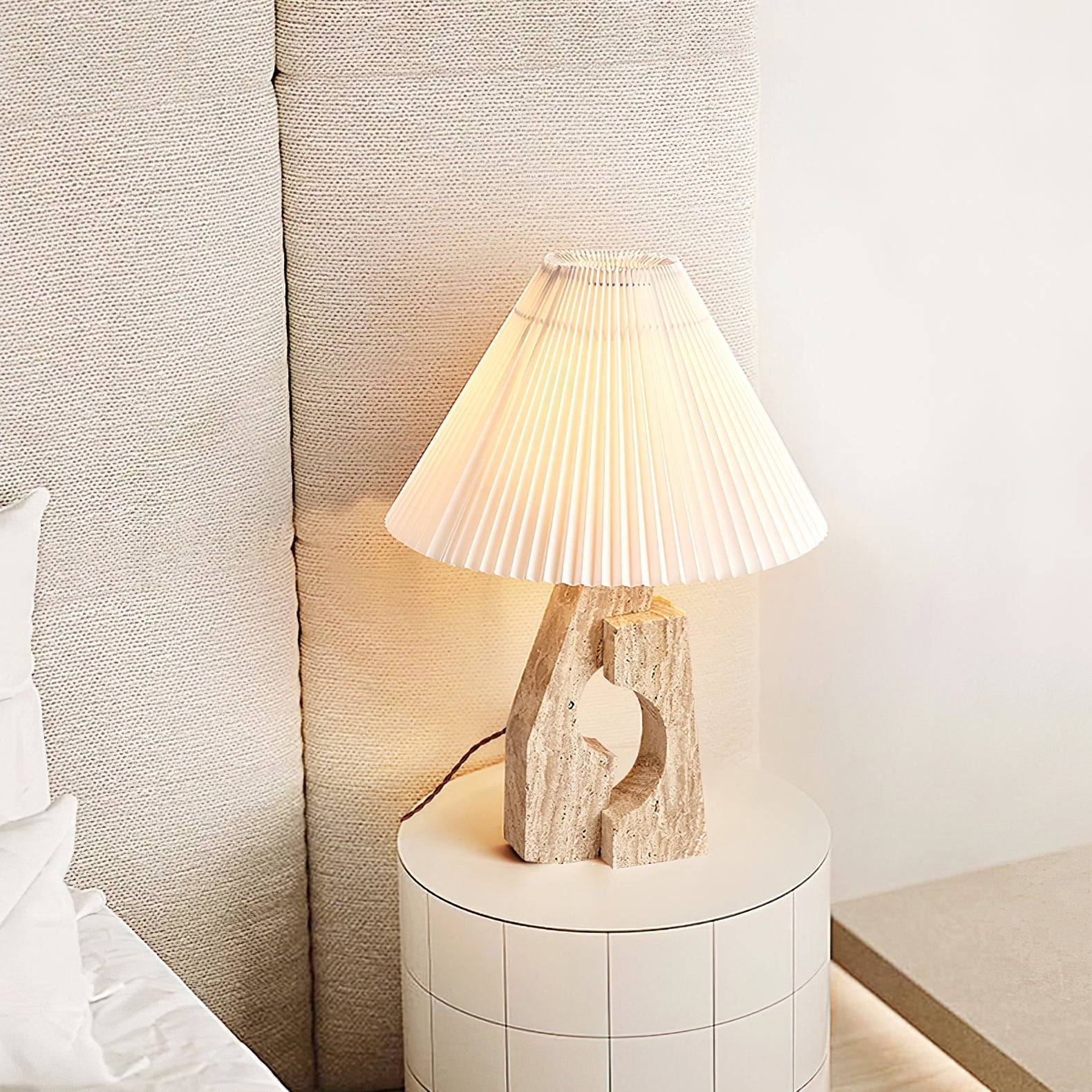 Arvinyra Sculptural Travertine Table Lamp - Letslighting