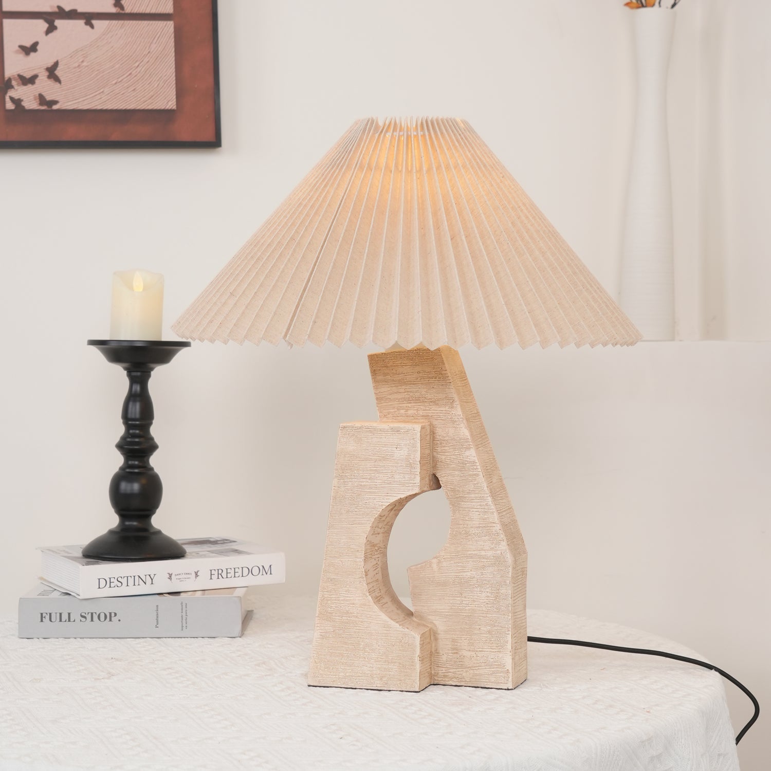 Arvinyra Sculptural Travertine Table Lamp - Letslighting
