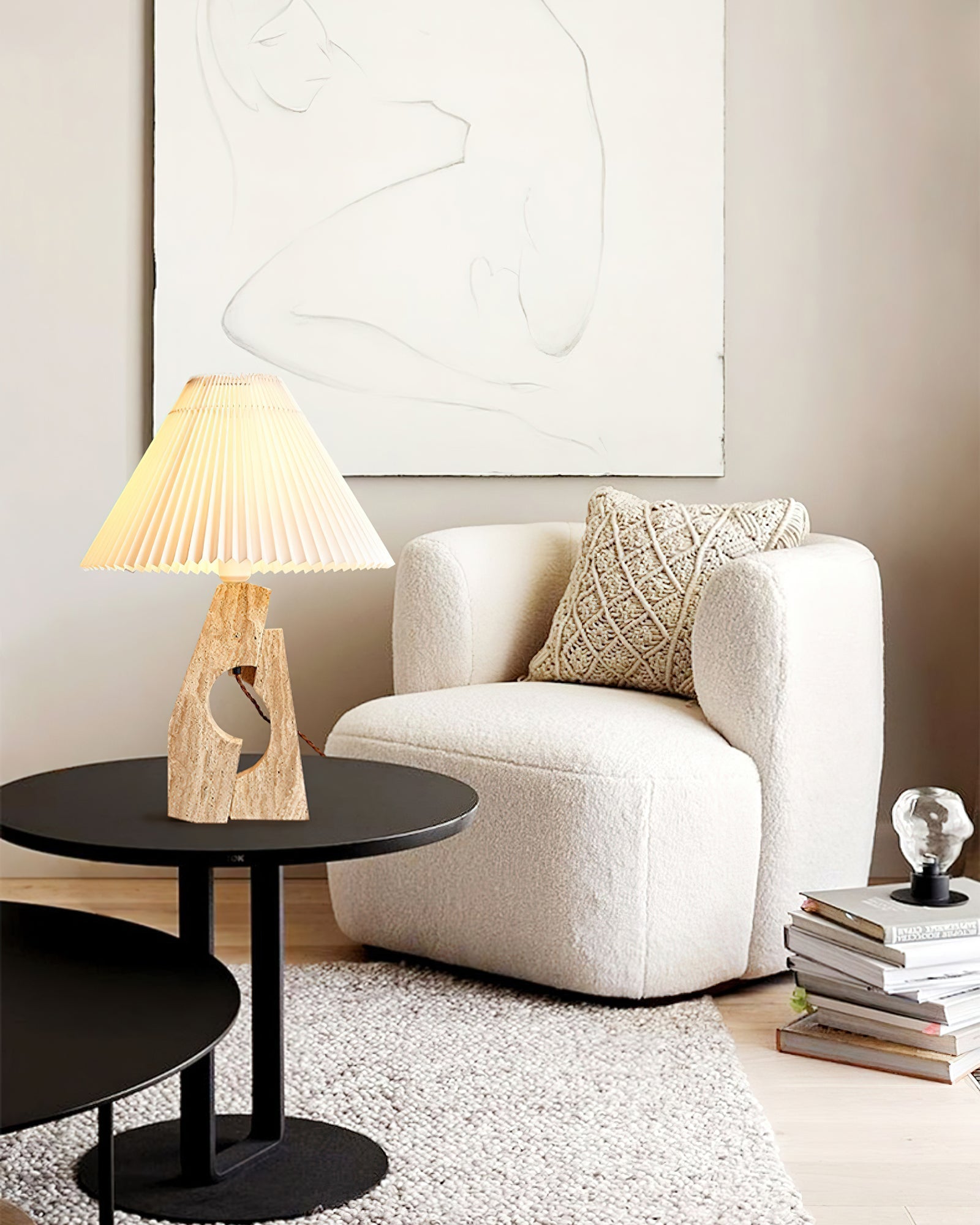 Arvinyra Sculptural Travertine Table Lamp - Letslighting