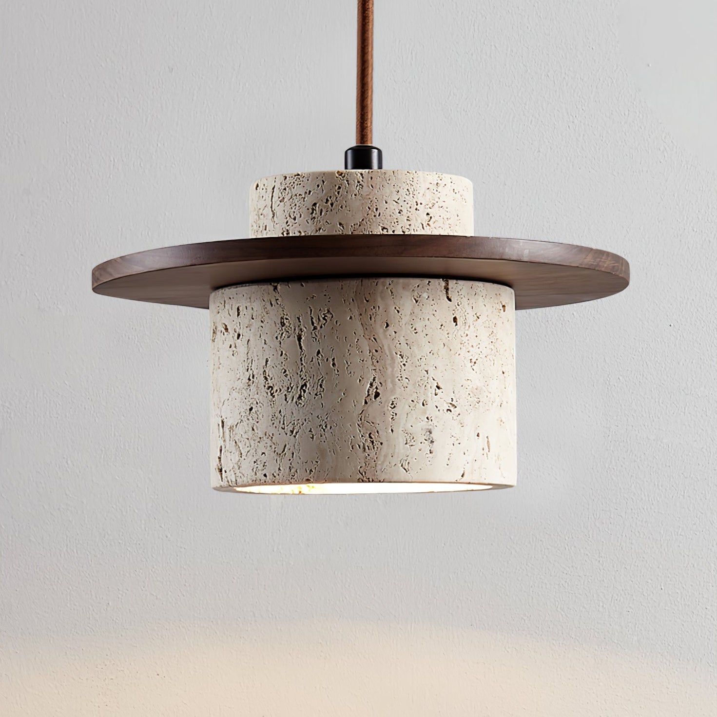Elvaria Disc Cylinder Travertine Pendant Light - Letslighting