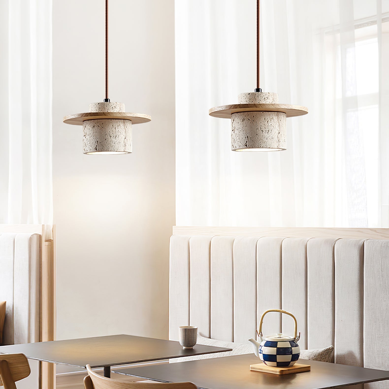 Elvaria Disc Cylinder Travertine Pendant Light - Letslighting