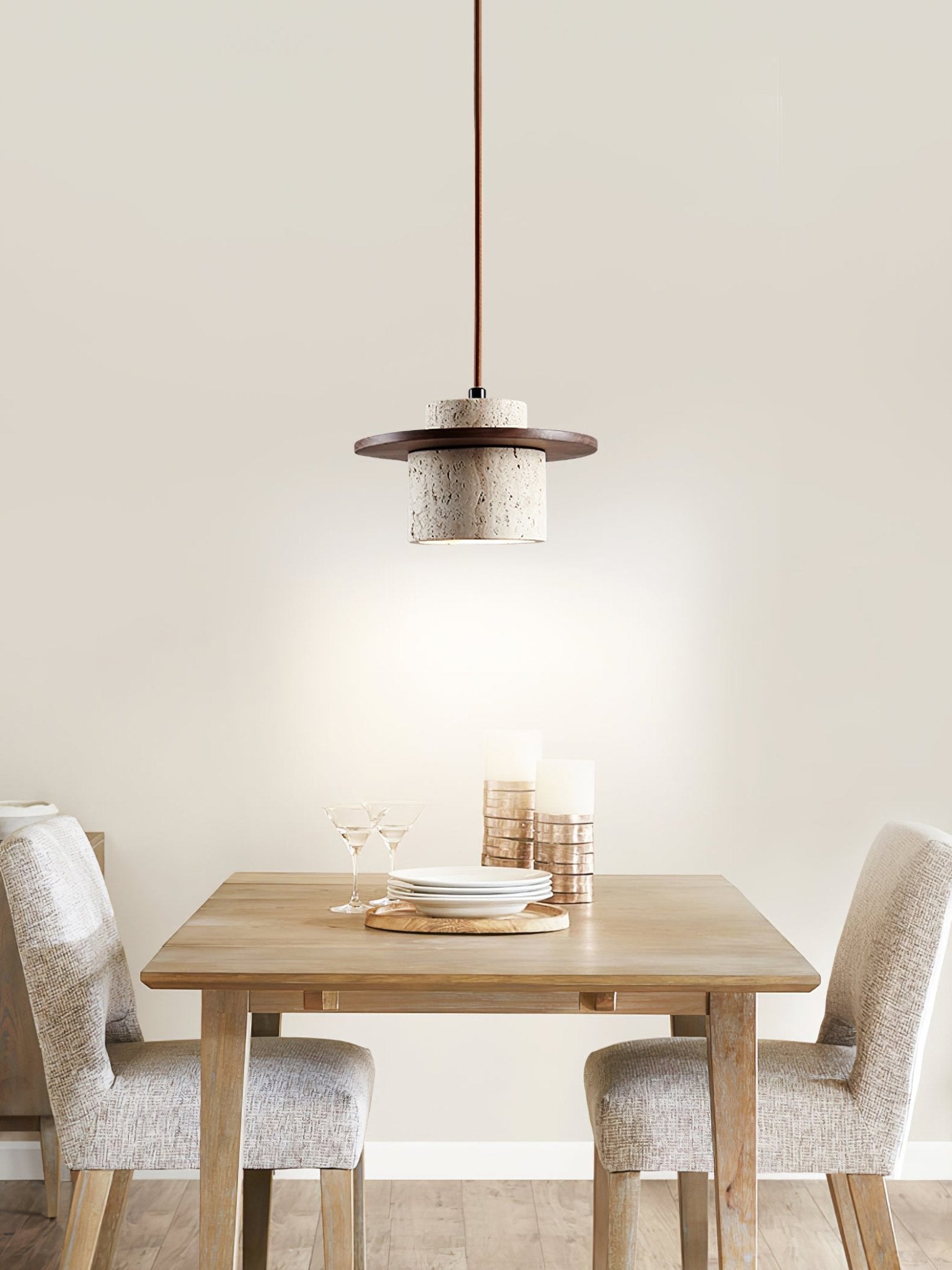 Elvaria Disc Cylinder Travertine Pendant Light - Letslighting