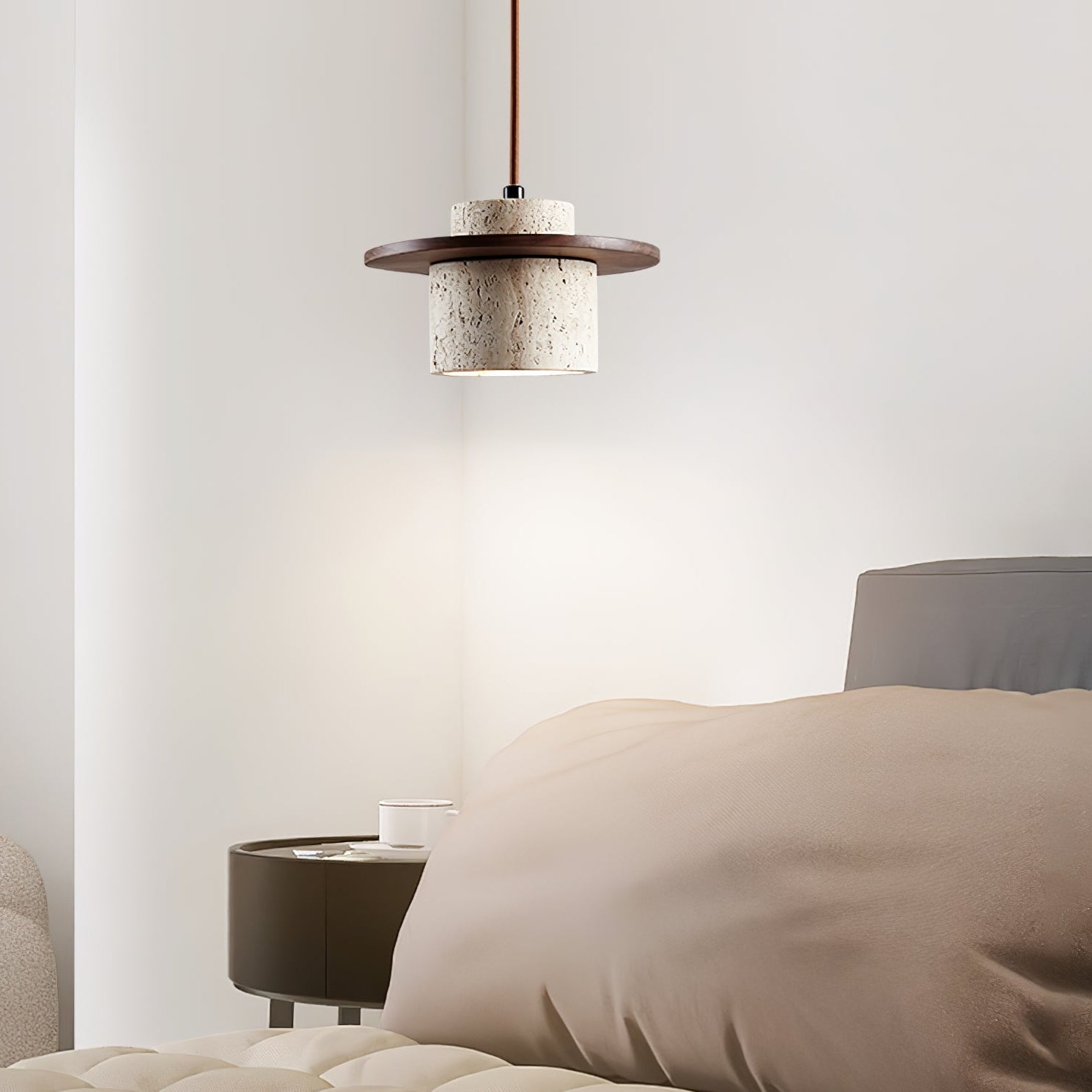 Elvaria Disc Cylinder Travertine Pendant Light - Letslighting