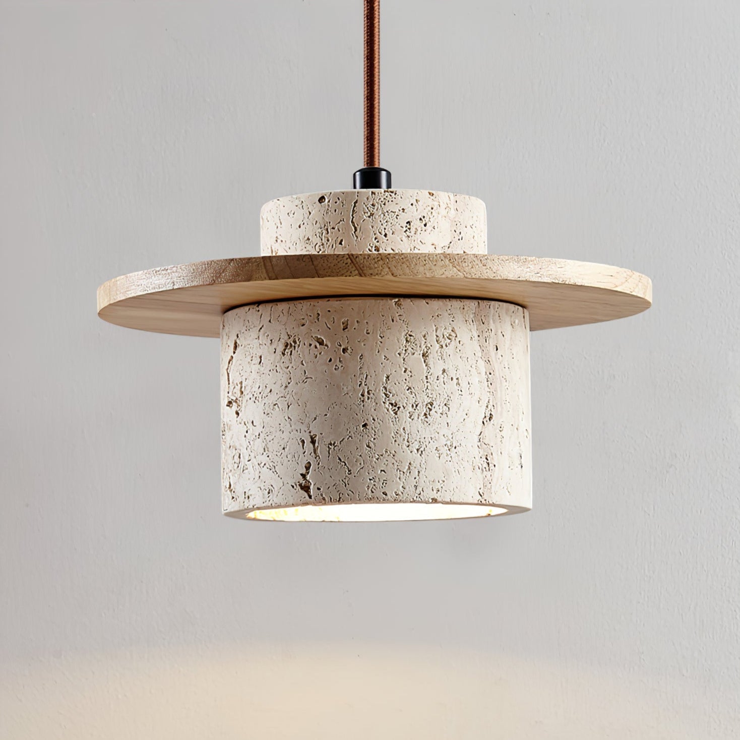 Elvaria Disc Cylinder Travertine Pendant Light - Letslighting