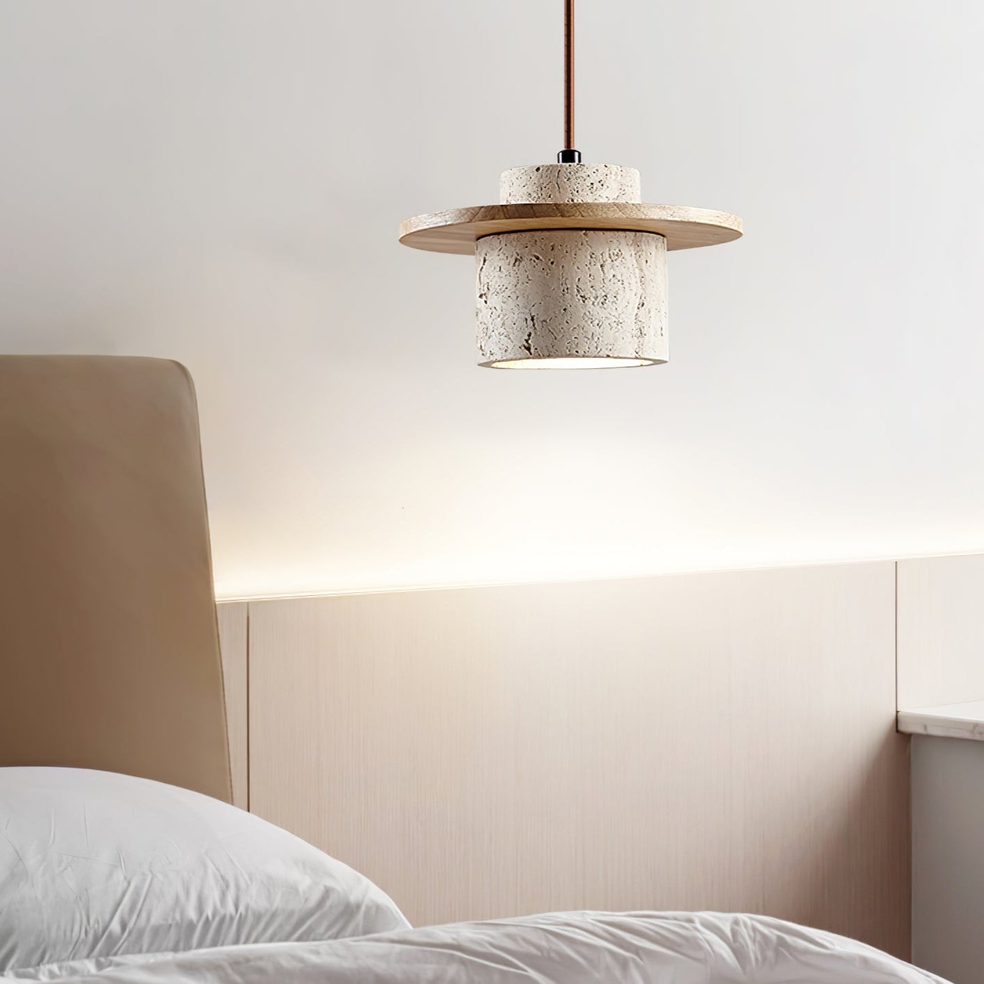 Elvaria Disc Cylinder Travertine Pendant Light - Letslighting