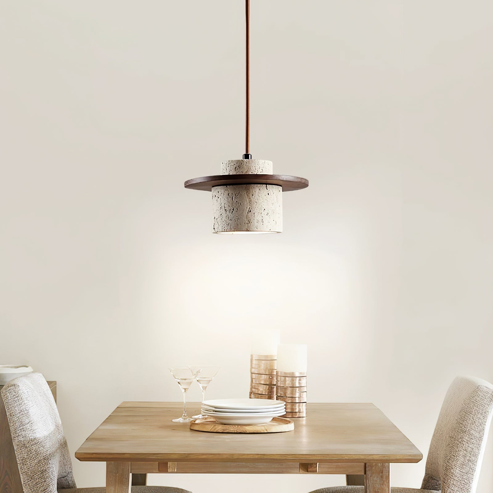 Elvaria Disc Cylinder Travertine Pendant Light - Letslighting