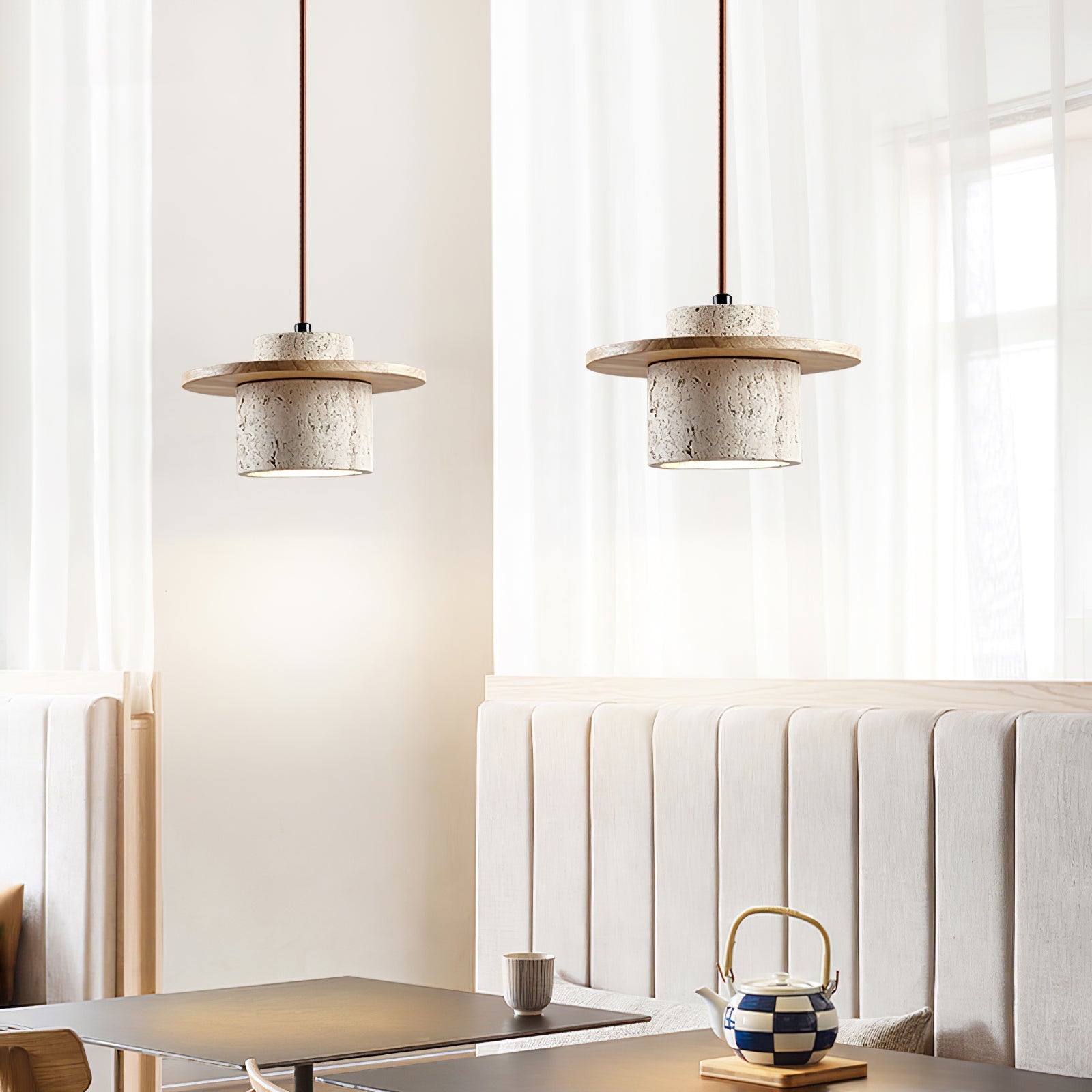 Elvaria Disc Cylinder Travertine Pendant Light - Letslighting