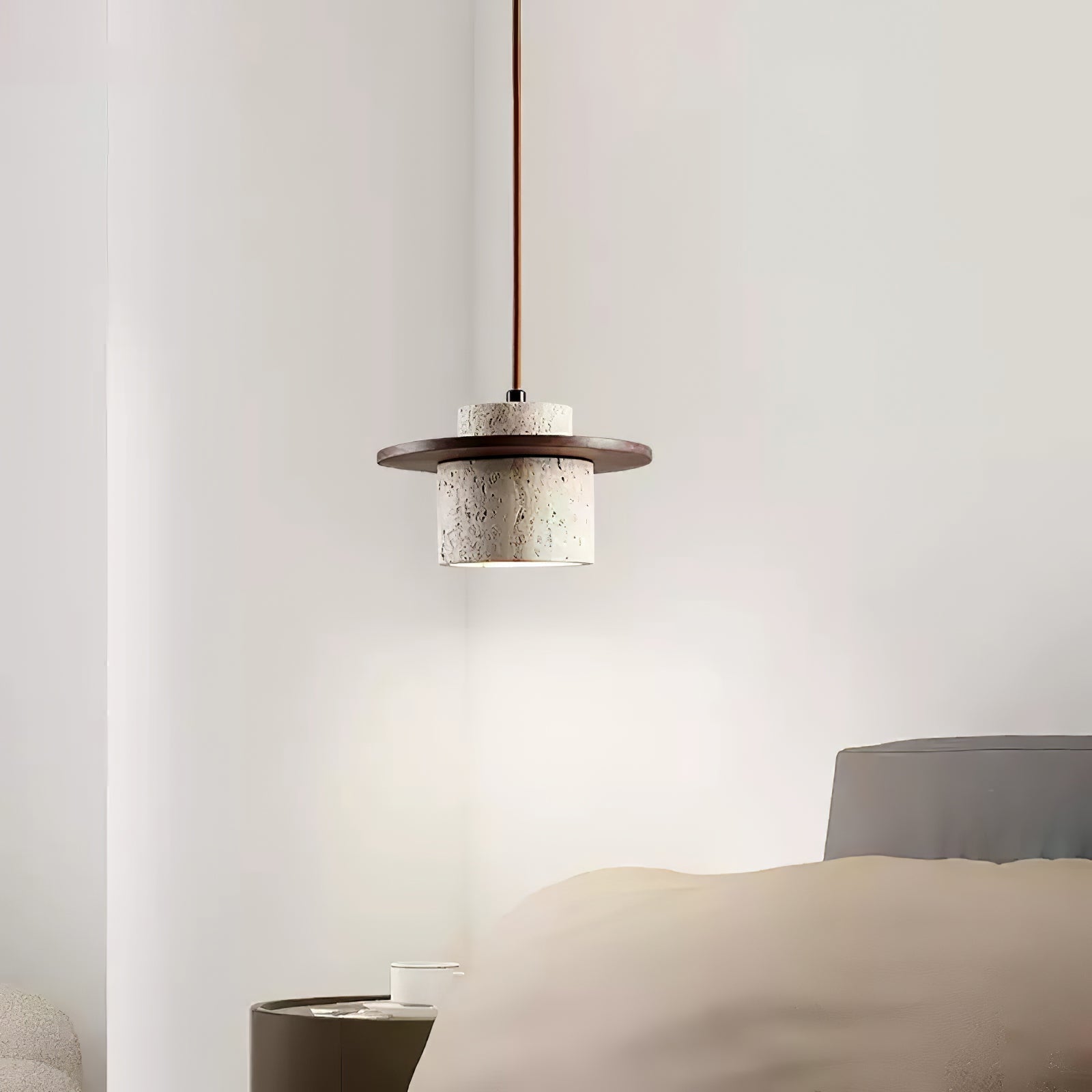 Elvaria Disc Cylinder Travertine Pendant Light - Letslighting