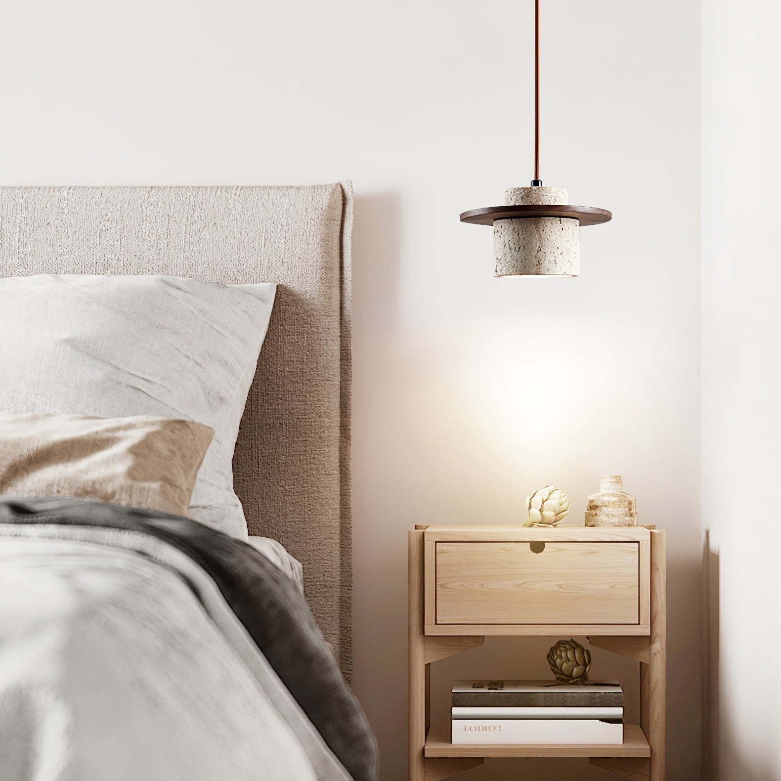 Elvaria Disc Cylinder Travertine Pendant Light - Letslighting
