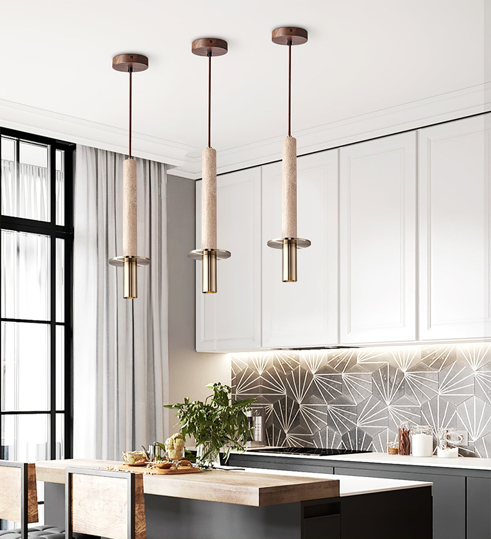 Avdoryra Dual Cylinder Travertine Pendant Light - Letslighting