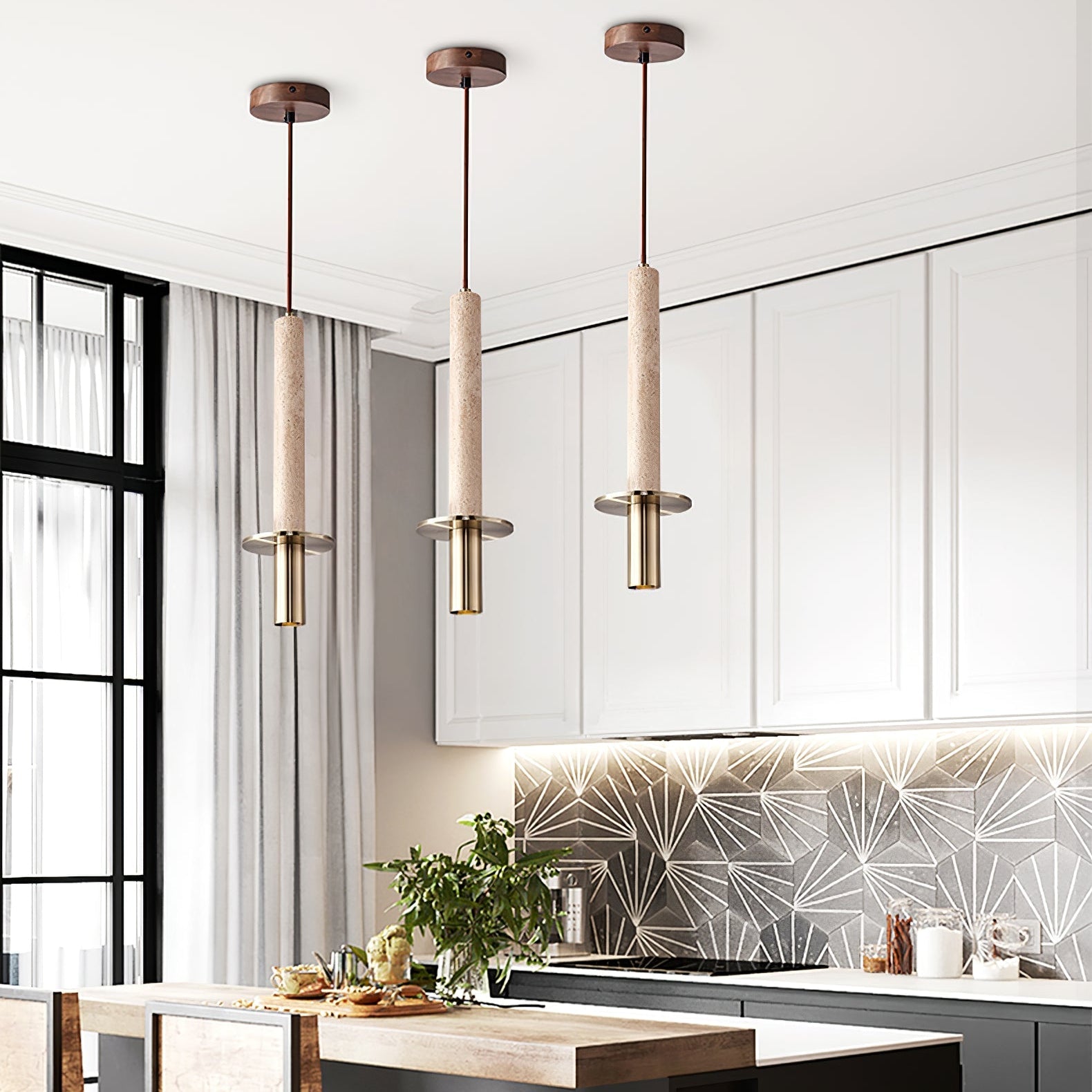 Avdoryra Dual Cylinder Travertine Pendant Light - Letslighting