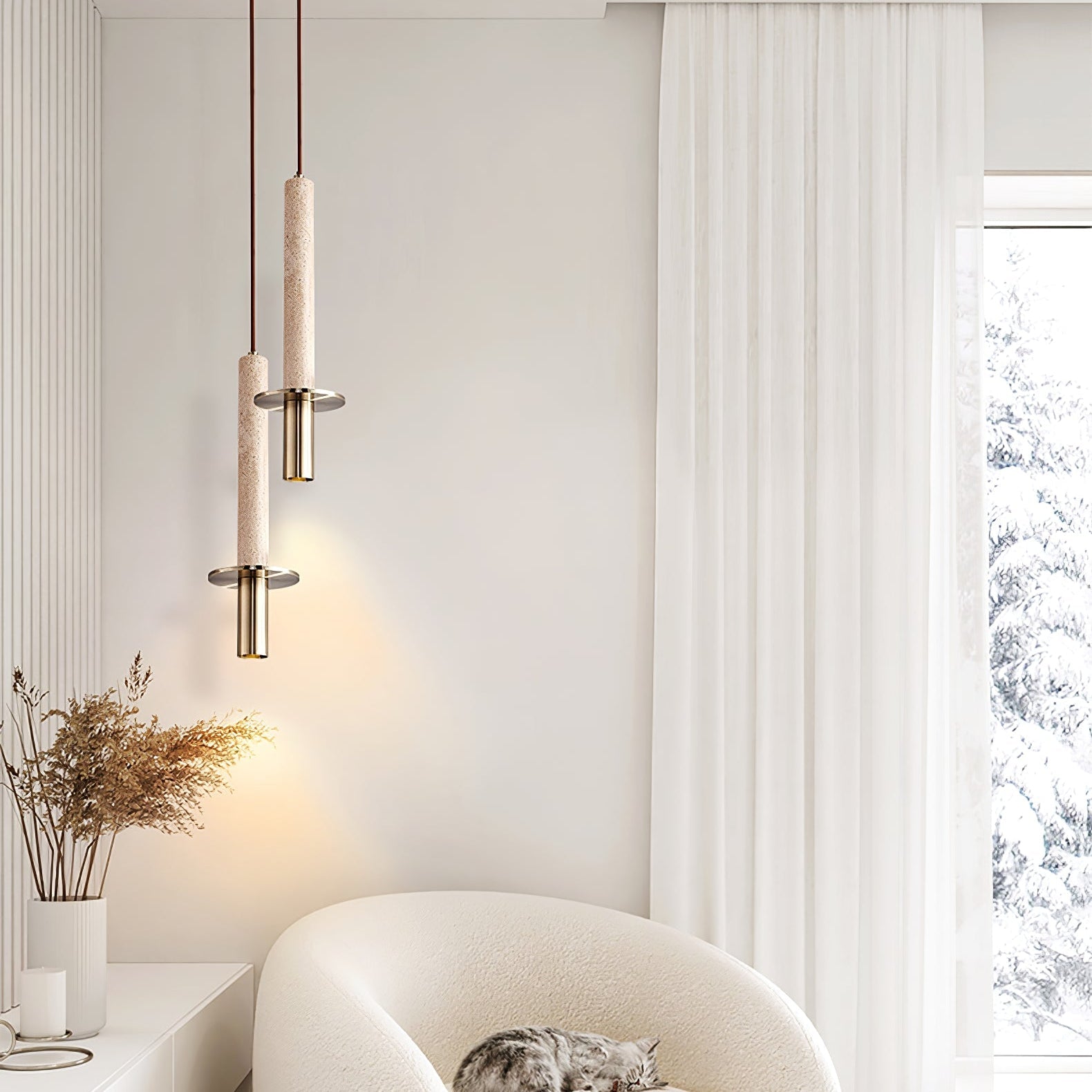 Avdoryra Dual Cylinder Travertine Pendant Light - Letslighting