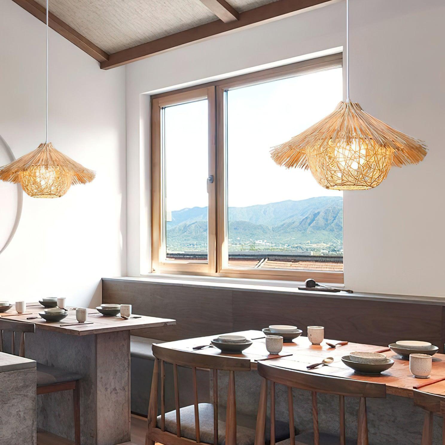 Catala Straw Hat Rattan Pendant Light - Letslighting