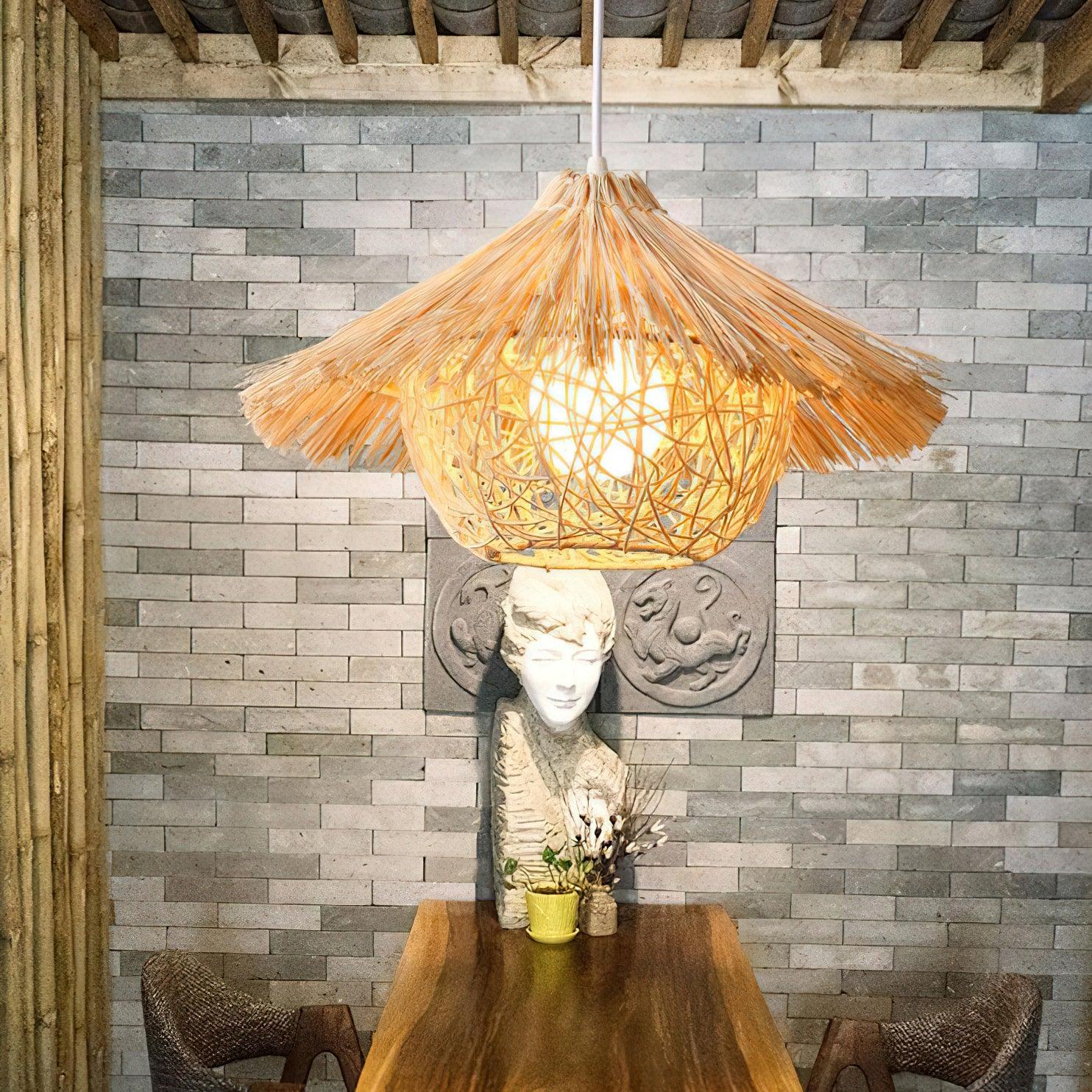 Catala Straw Hat Rattan Pendant Light - Letslighting