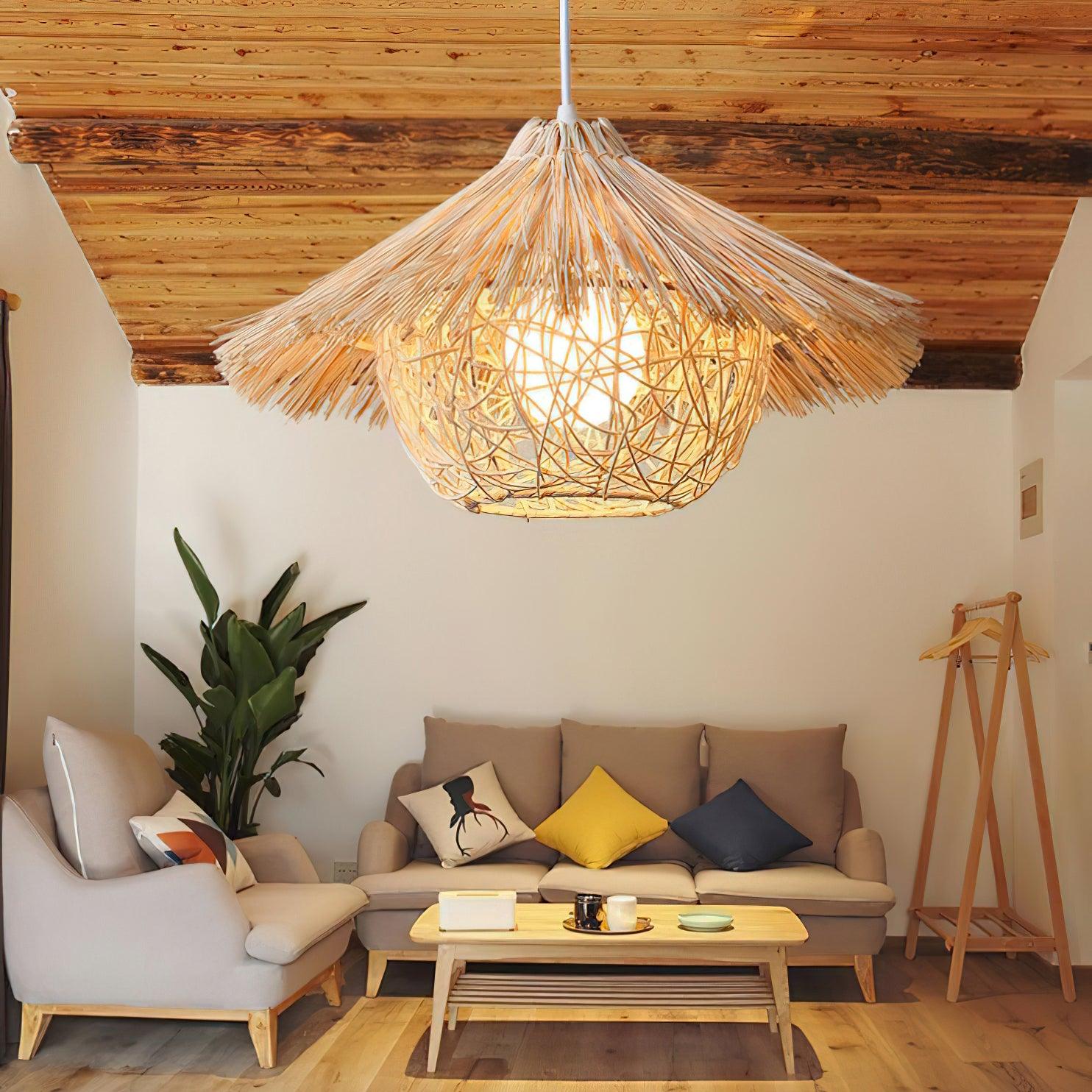 Catala Straw Hat Rattan Pendant Light - Letslighting