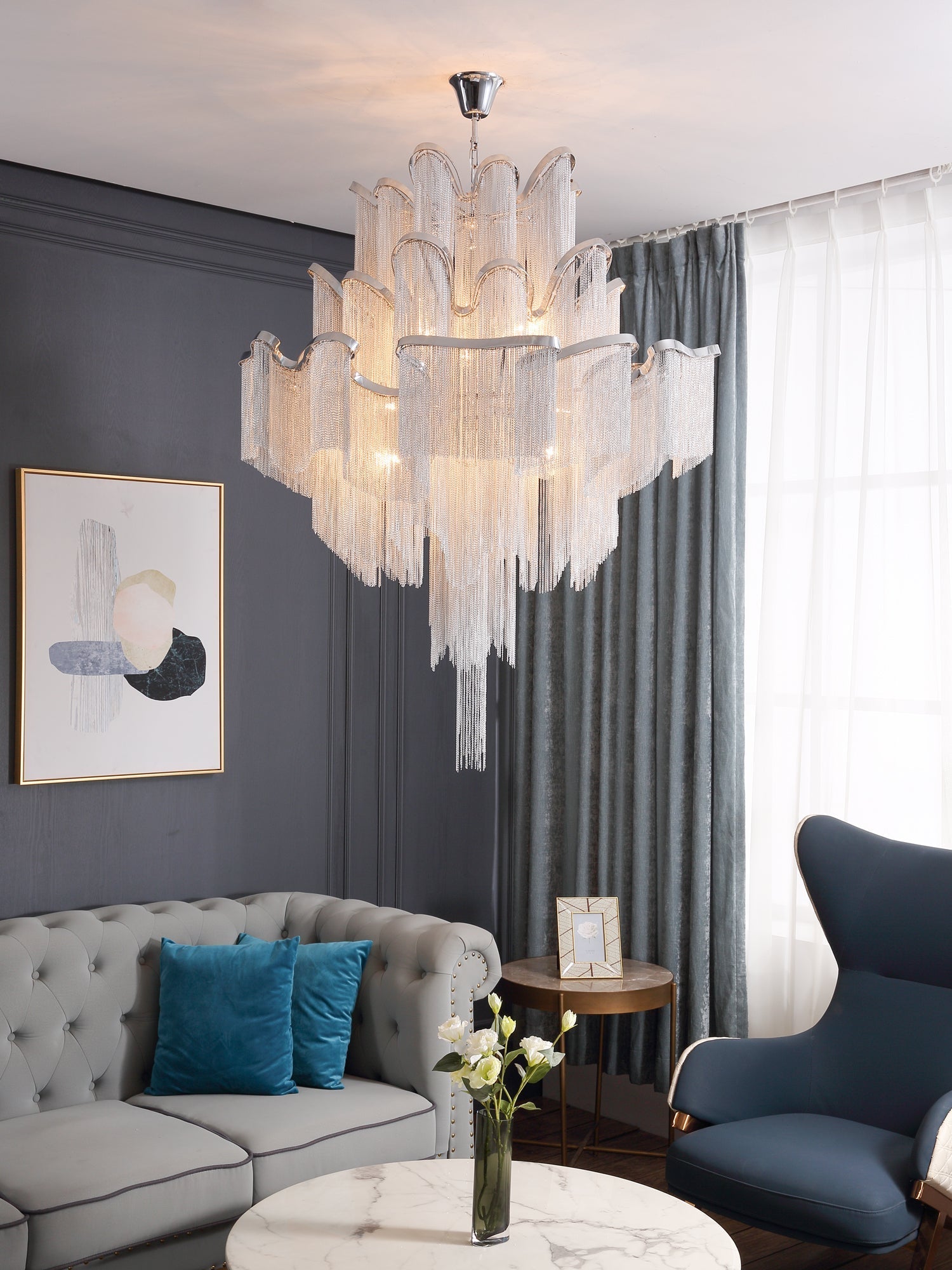 Lustra Pendant Lamp Stream Chain Nickel - Letslighting
