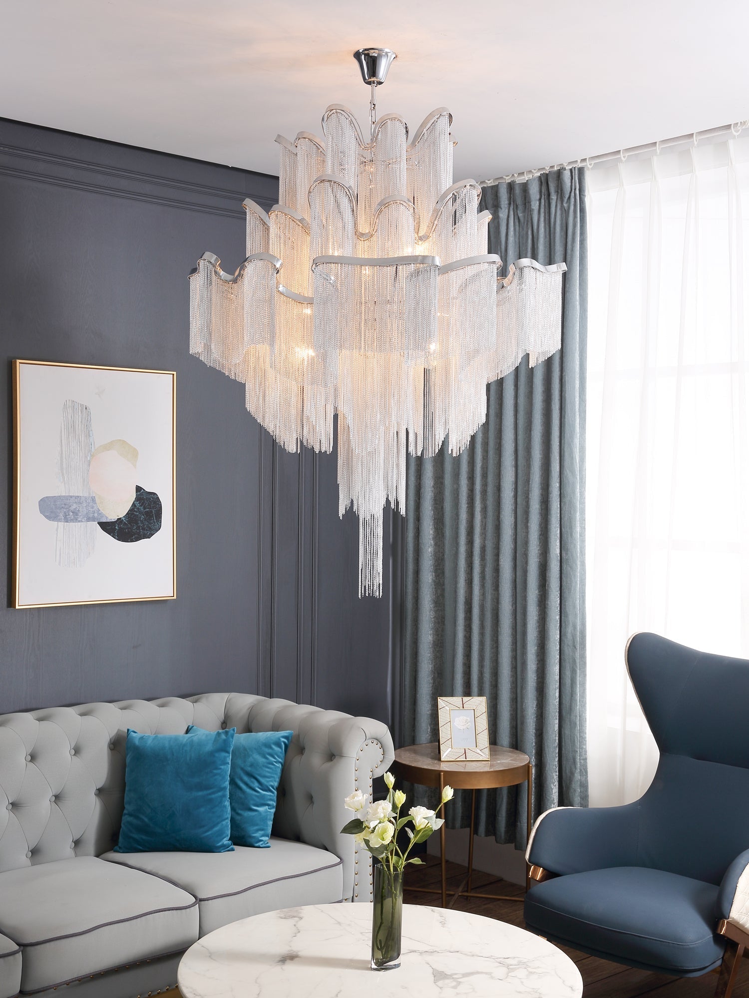 Lustra Pendant Lamp Stream Chain Nickel - Letslighting