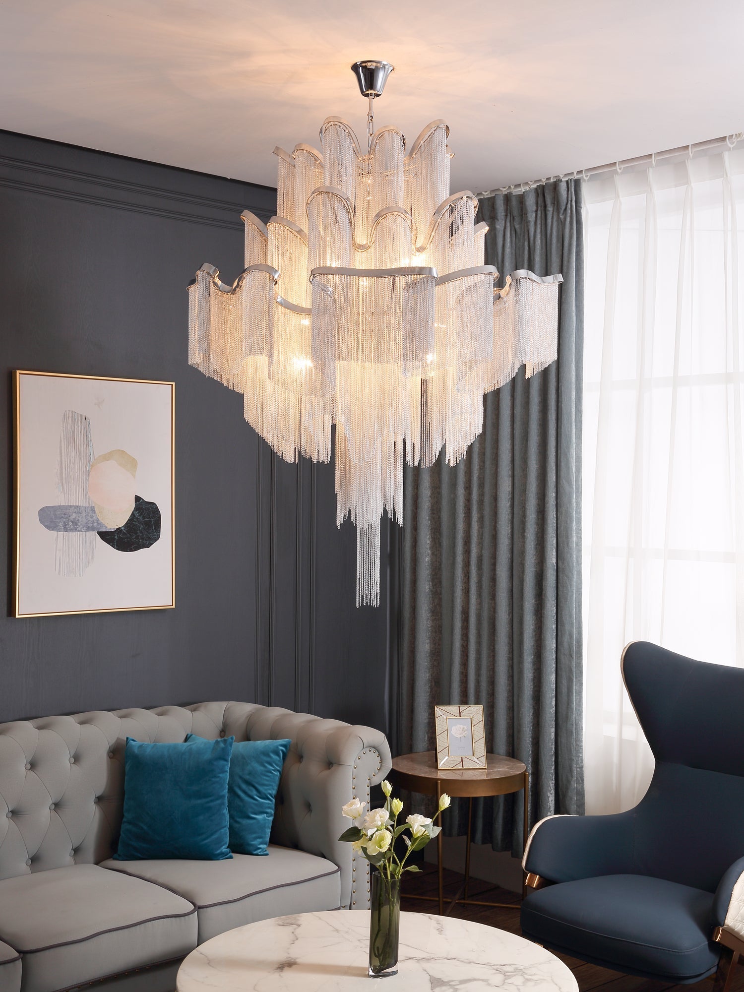 Lustra Pendant Lamp Stream Chain Nickel - Letslighting