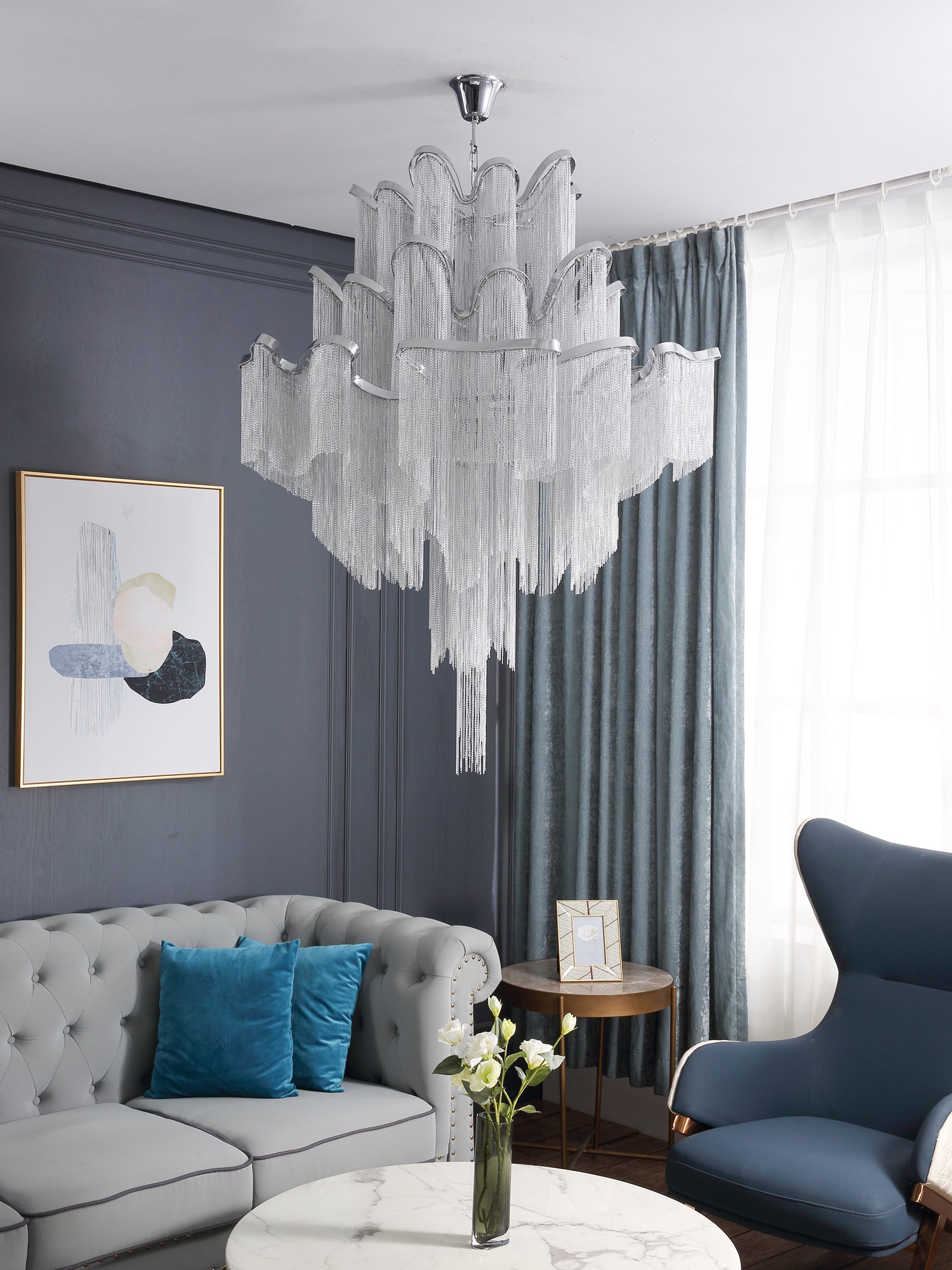 Lustra Pendant Lamp Stream Chain Nickel - Letslighting