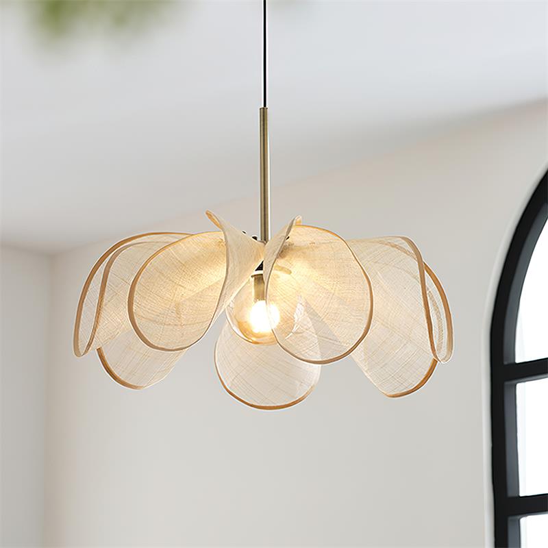 Pendant Lamp Petal Plant Fiber Shade Brown Soft Ambient Bohemian - Letslighting