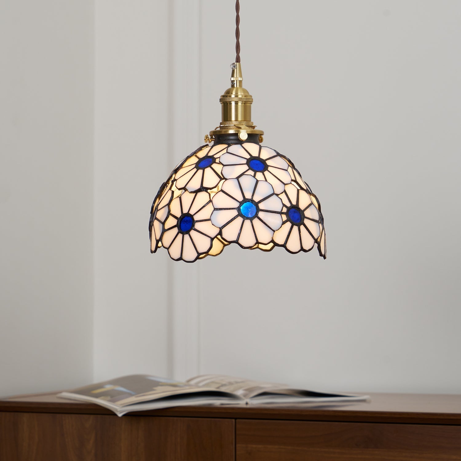 Tiffany Floral Pendant Light Blue