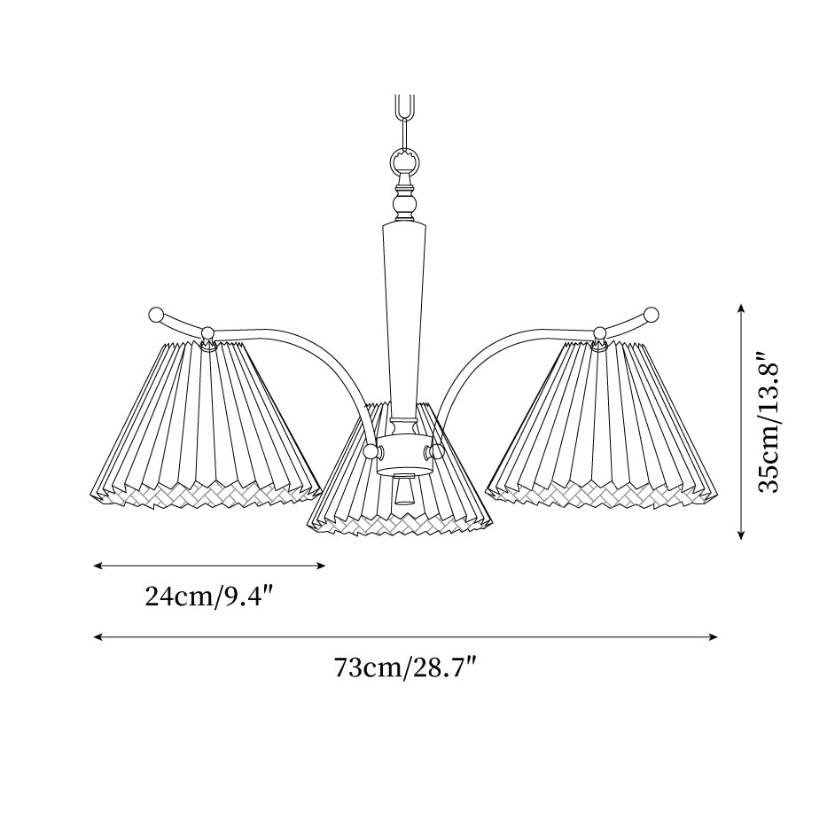 Chandelier Pleated Fabric Shades Walnut Brass Arms Warm Retro - Letslighting