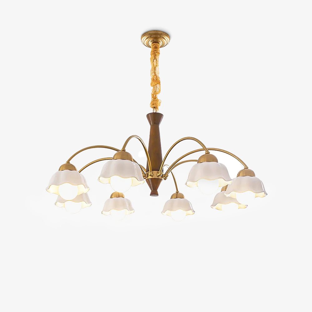 Lustra Chandelier Brass Wood Opaline Ceramic - Letslighting