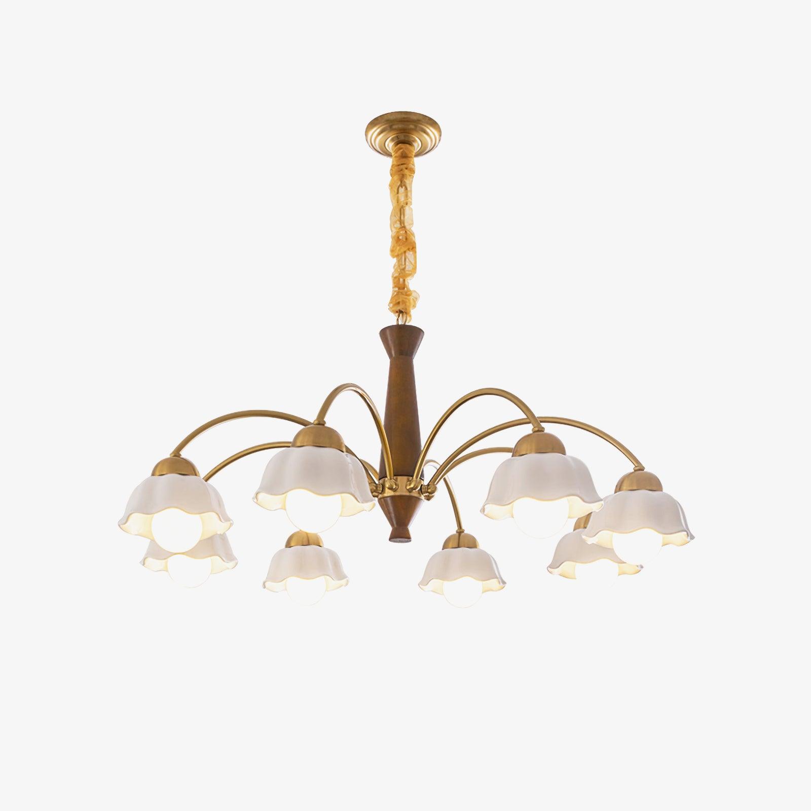 Lustra Chandelier Brass Wood Opaline Ceramic - Letslighting