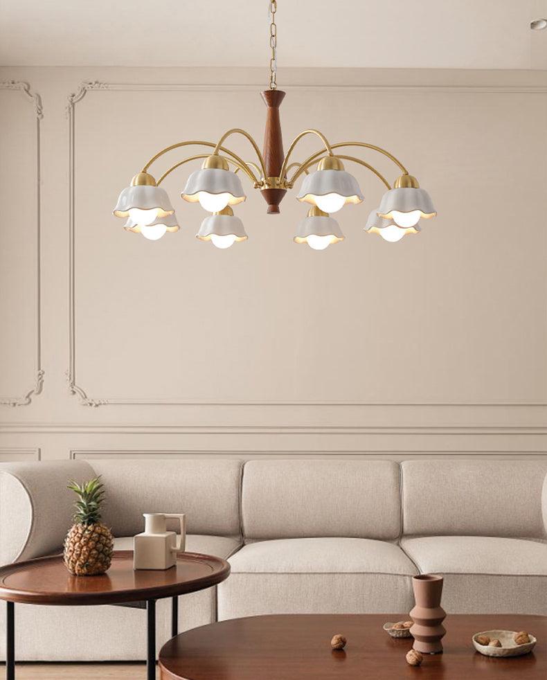 Lustra Chandelier Brass Wood Opaline Ceramic - Letslighting