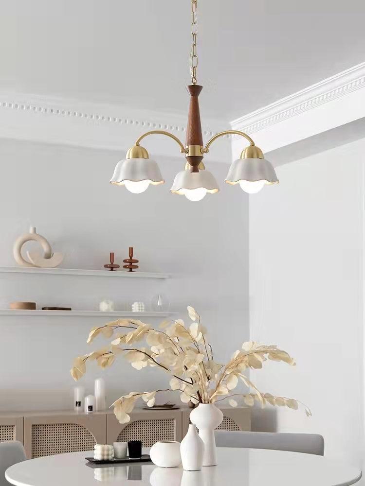 Lustra Chandelier Brass Wood Opaline Ceramic - Letslighting