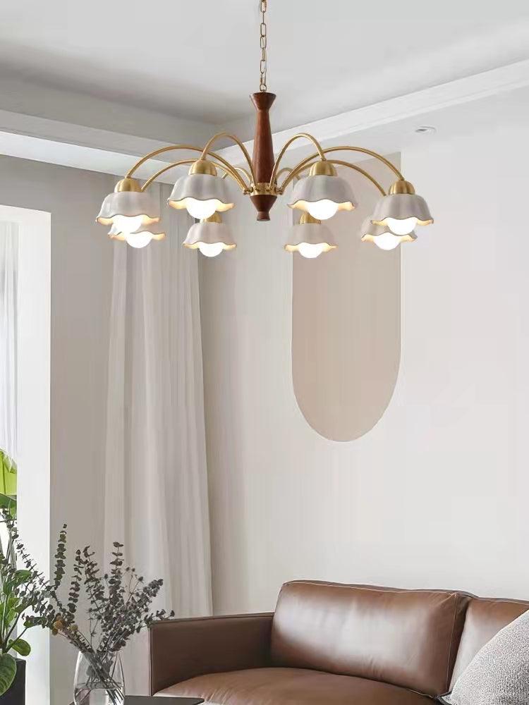 Lustra Chandelier Brass Wood Opaline Ceramic - Letslighting