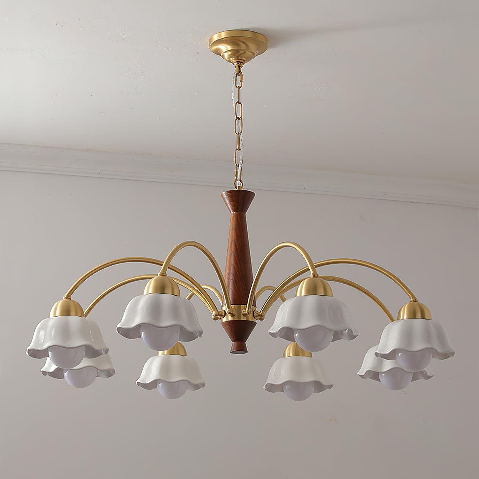 Lustra Chandelier Brass Wood Opaline Ceramic - Letslighting