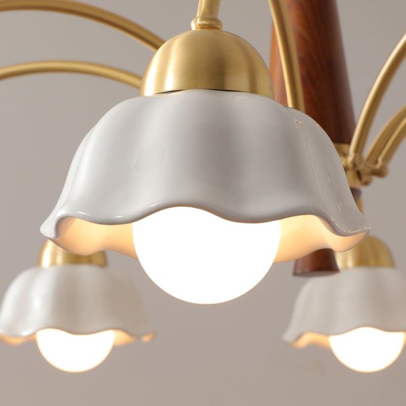 Lustra Chandelier Brass Wood Opaline Ceramic - Letslighting