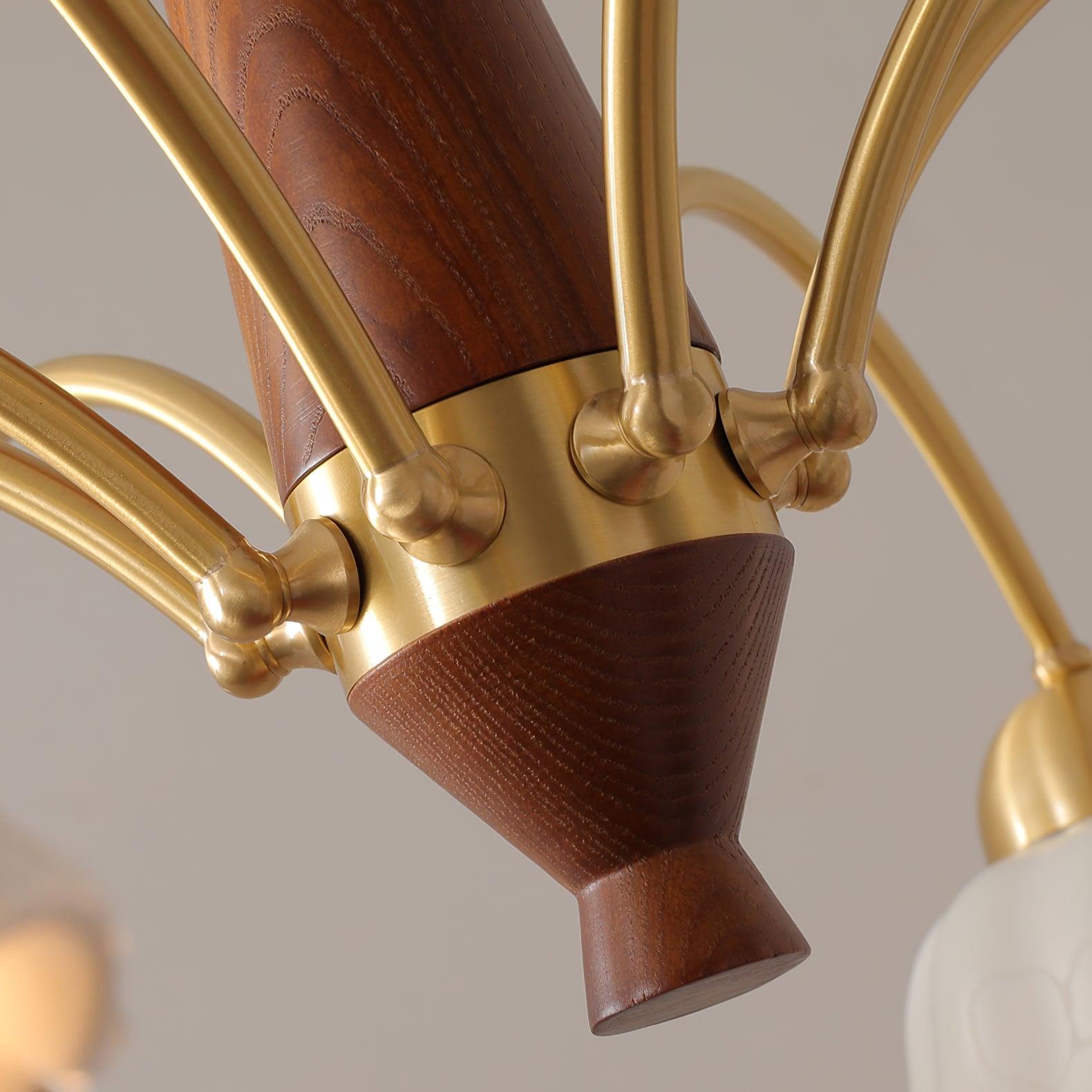 Lustra Chandelier Brass Wood Opaline Ceramic - Letslighting