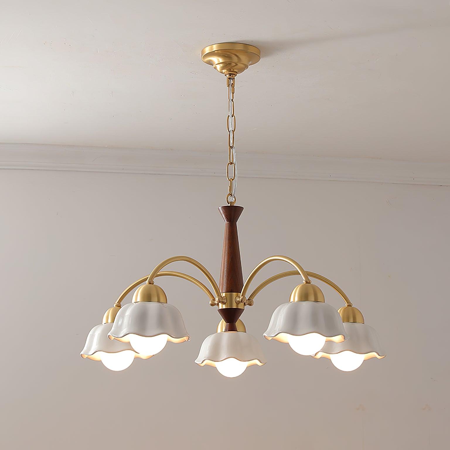 Lustra Chandelier Brass Wood Opaline Ceramic - Letslighting