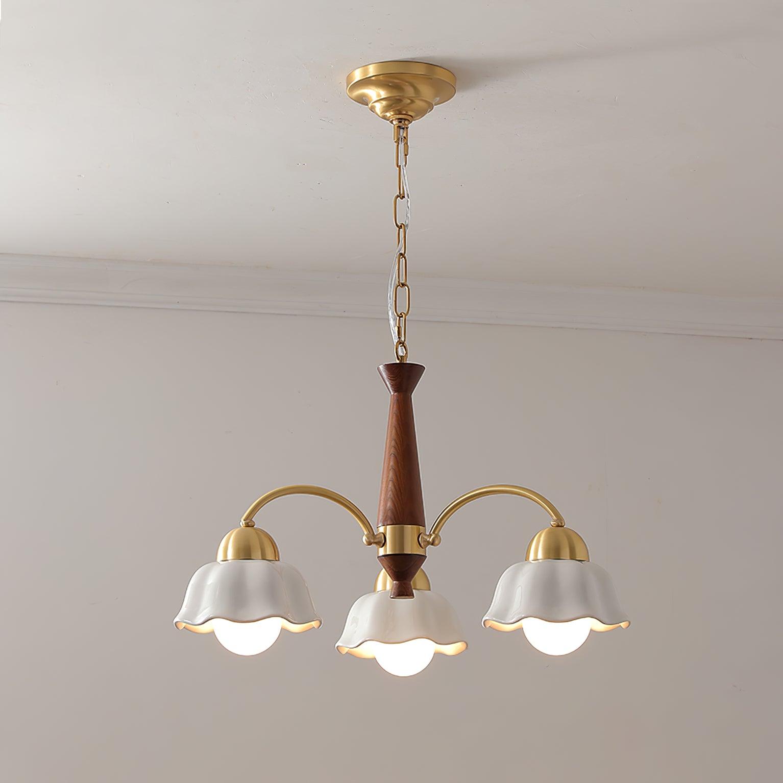 Lustra Chandelier Brass Wood Opaline Ceramic - Letslighting