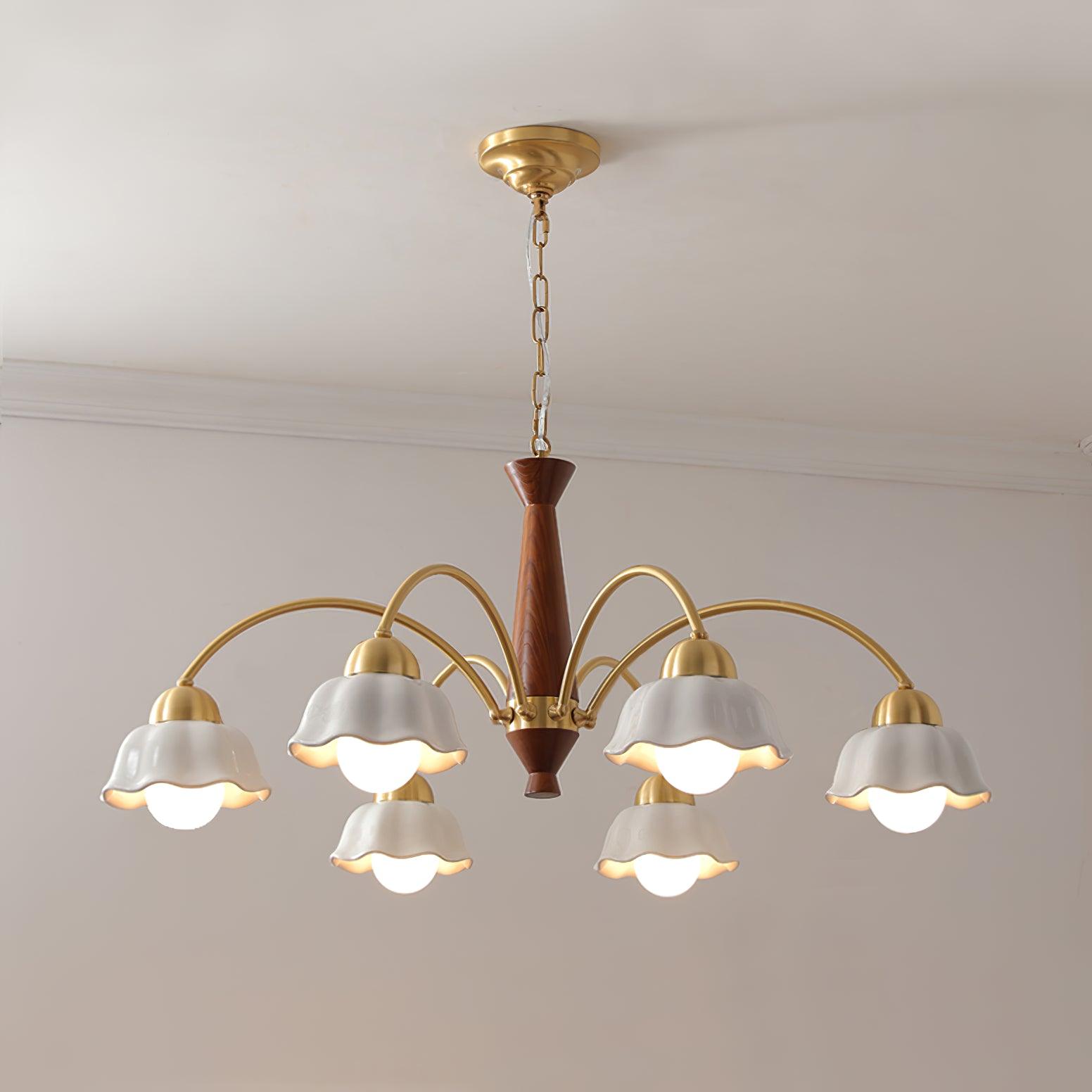 Lustra Chandelier Brass Wood Opaline Ceramic - Letslighting